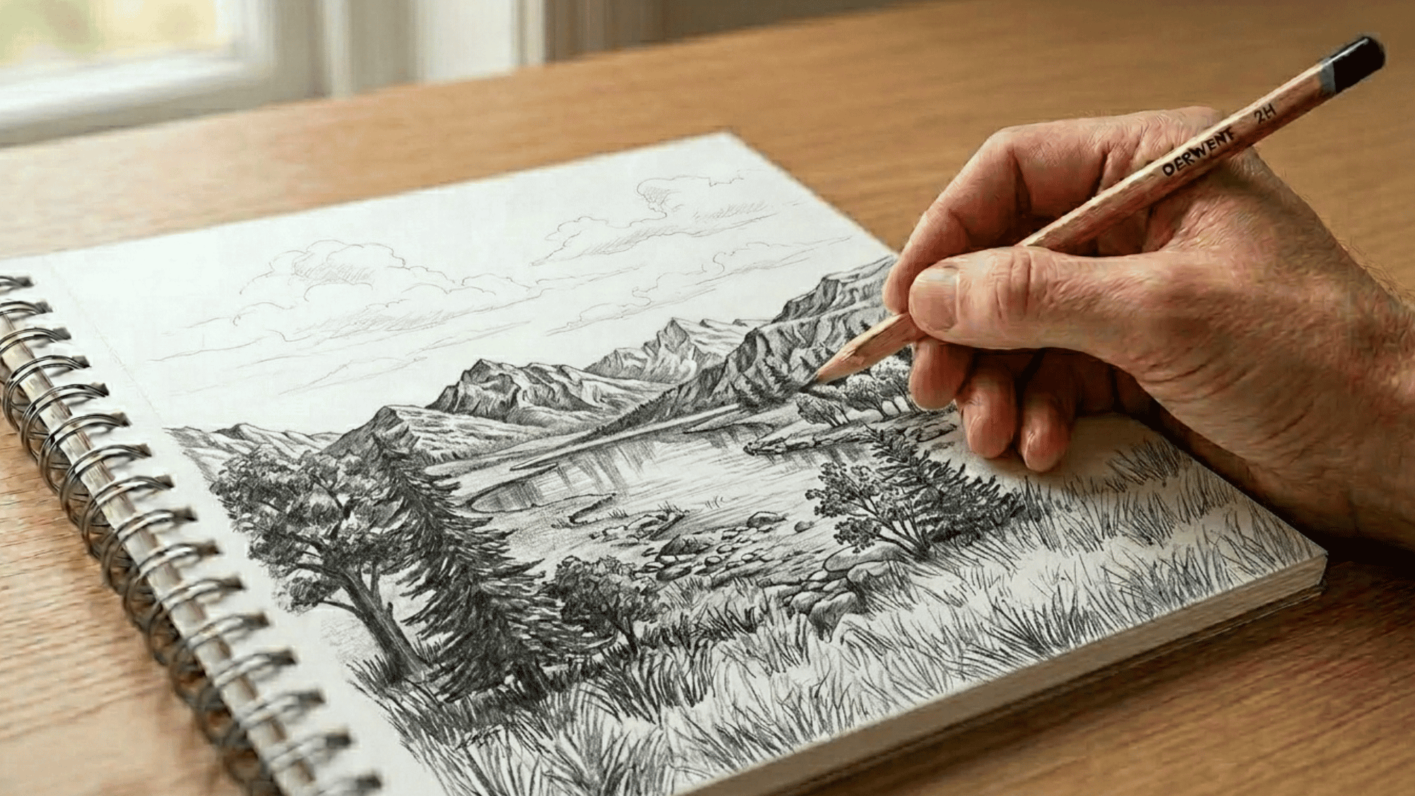 artist refining mountains, trees, and water features to create a more realistic landscape.