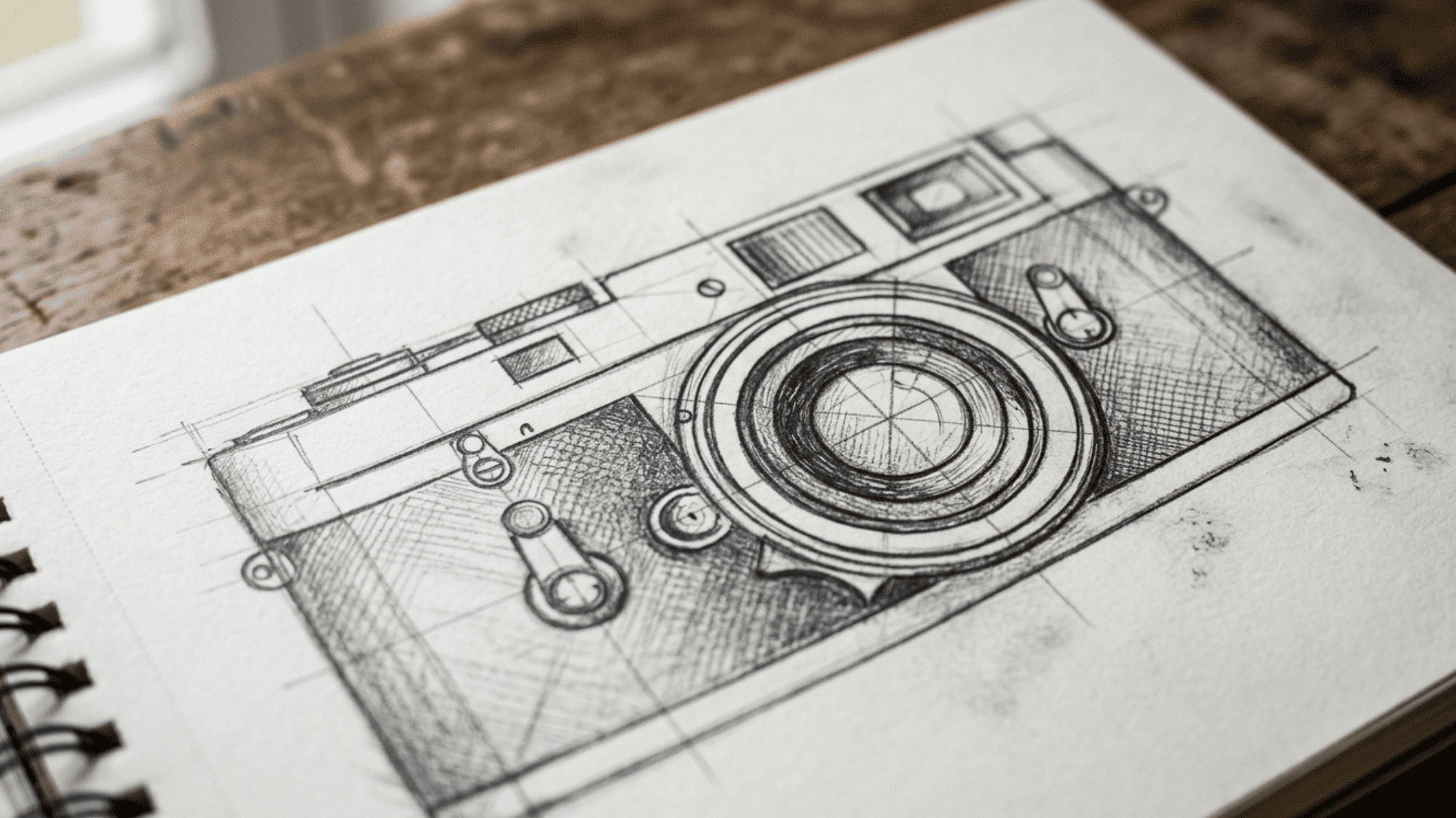 rendering drawing technique used to show the sketch of a camera