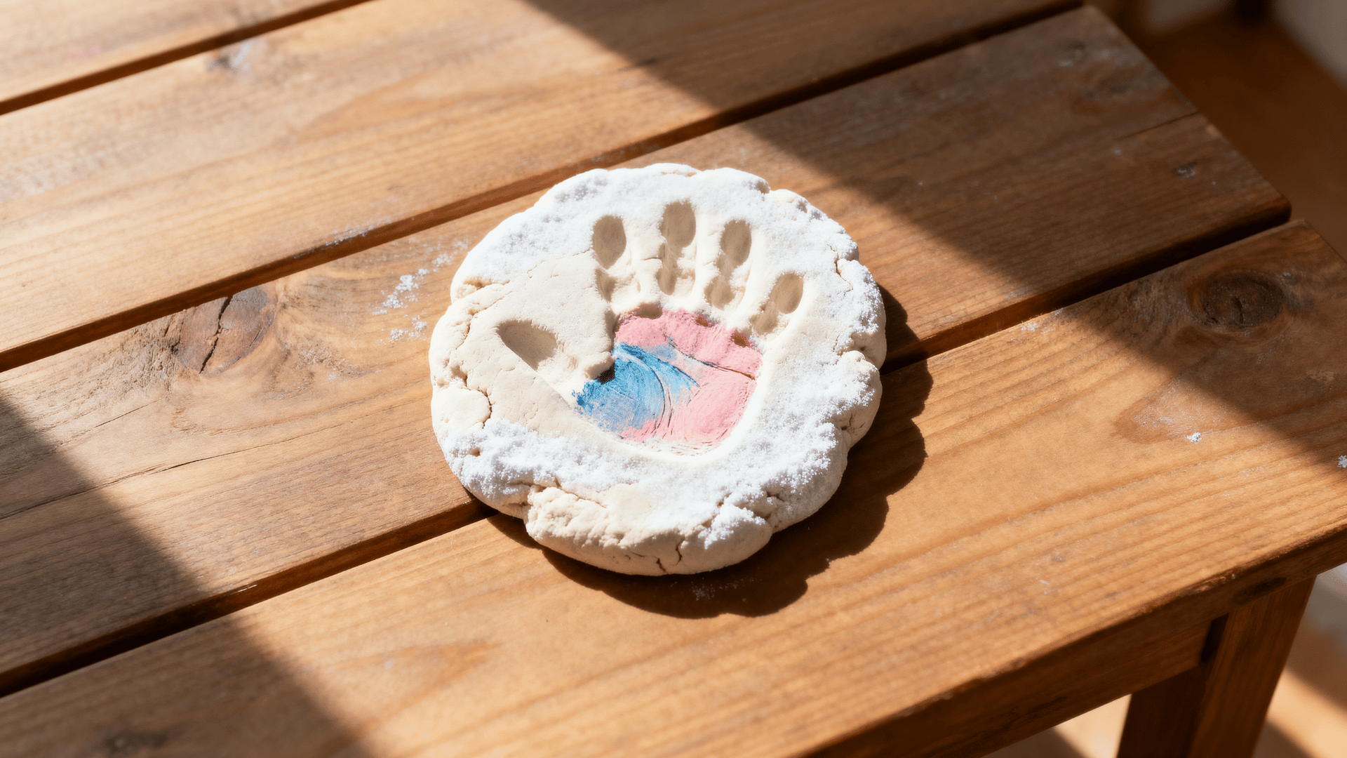 salt dough handprint keepsake with painted toddler handprint for Father’s Day.