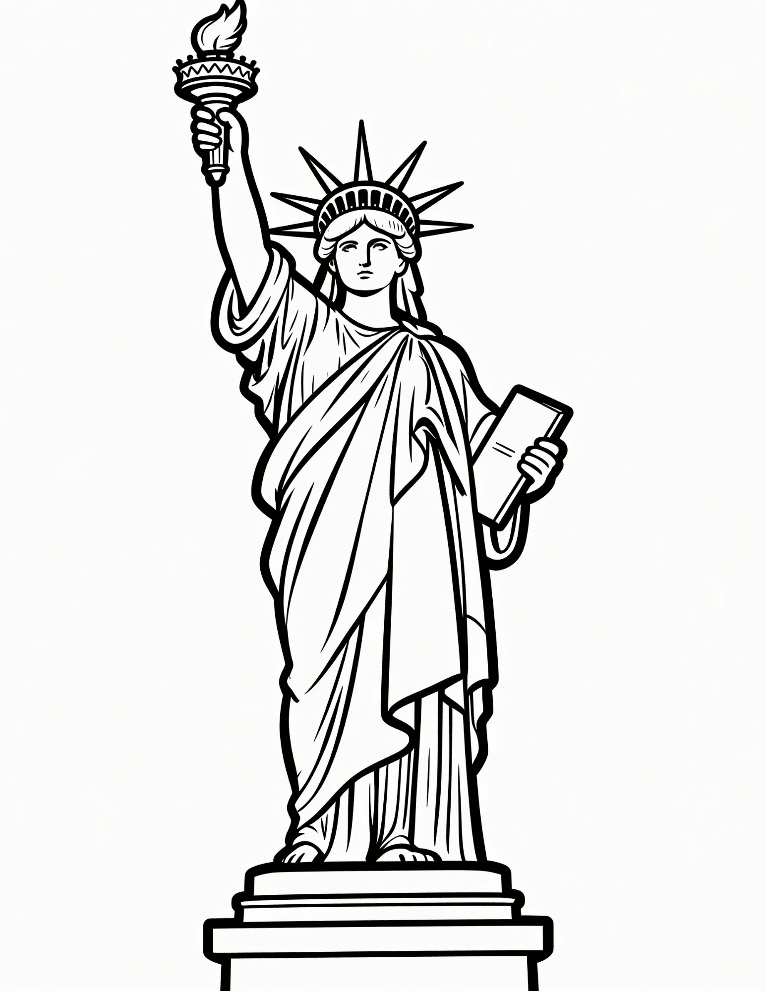 statue of liberty holding the torch in black and white outline coloring page for patriotic fun