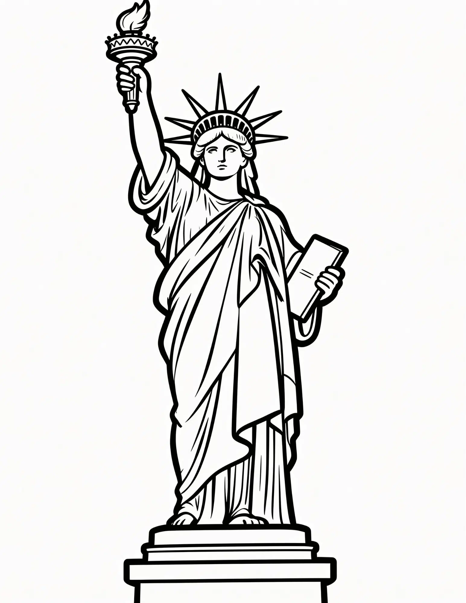 statue of liberty holding the torch in black and white outline coloring page for patriotic fun