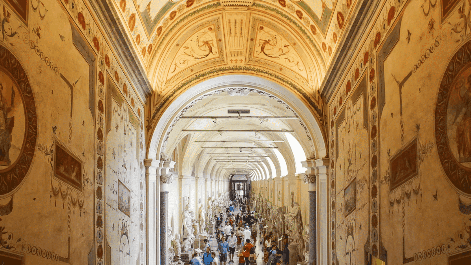 vatican museums hallway in vatican city with historic art and detailed ceiling views