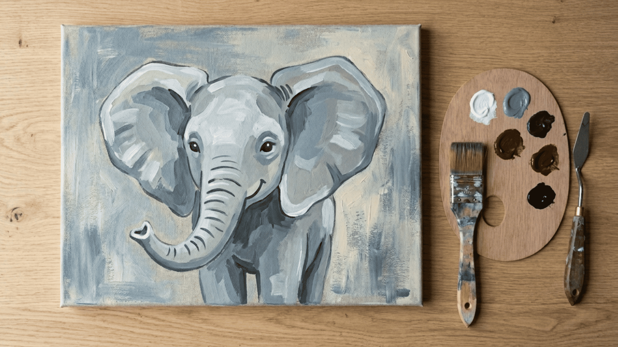 acrylic painting of an elephant with textured brushstrokes warm earth tones and a natural wildlife setting