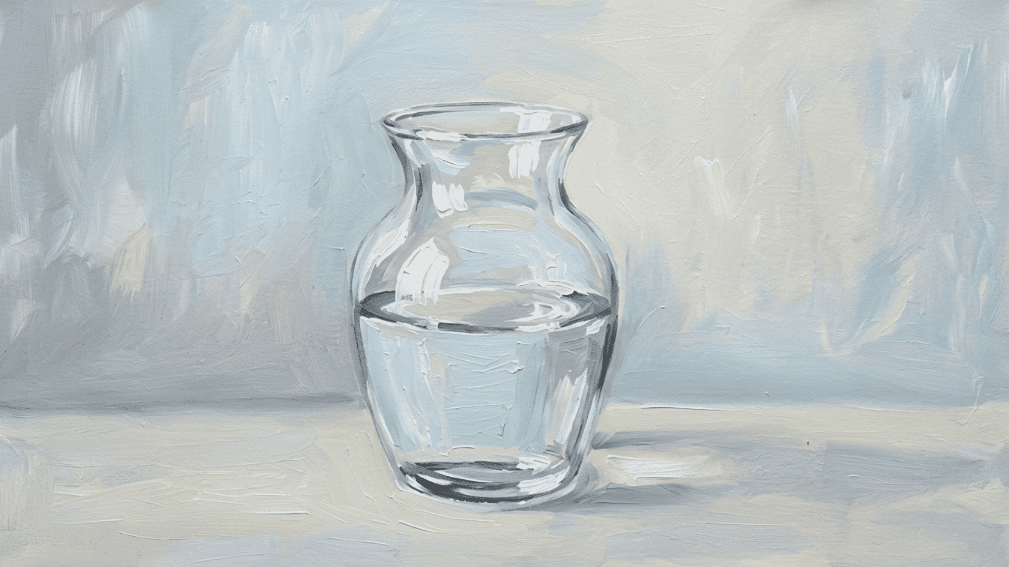 acrylic painting of a vase with soft flowers warm colors gentle shadows and a simple artistic background