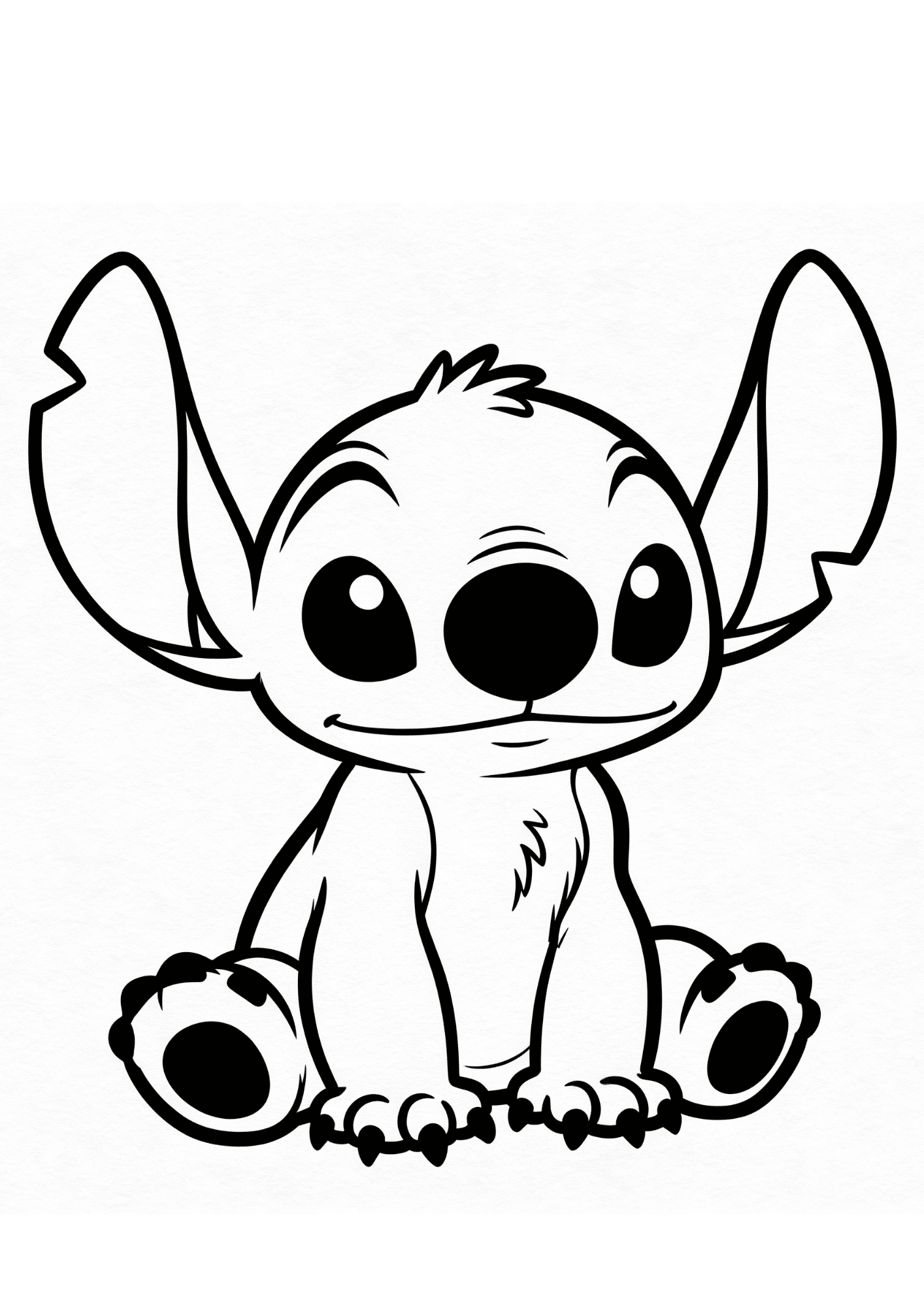 black and white baby stitch sitting coloring page cute printable outline for kids coloring activity
