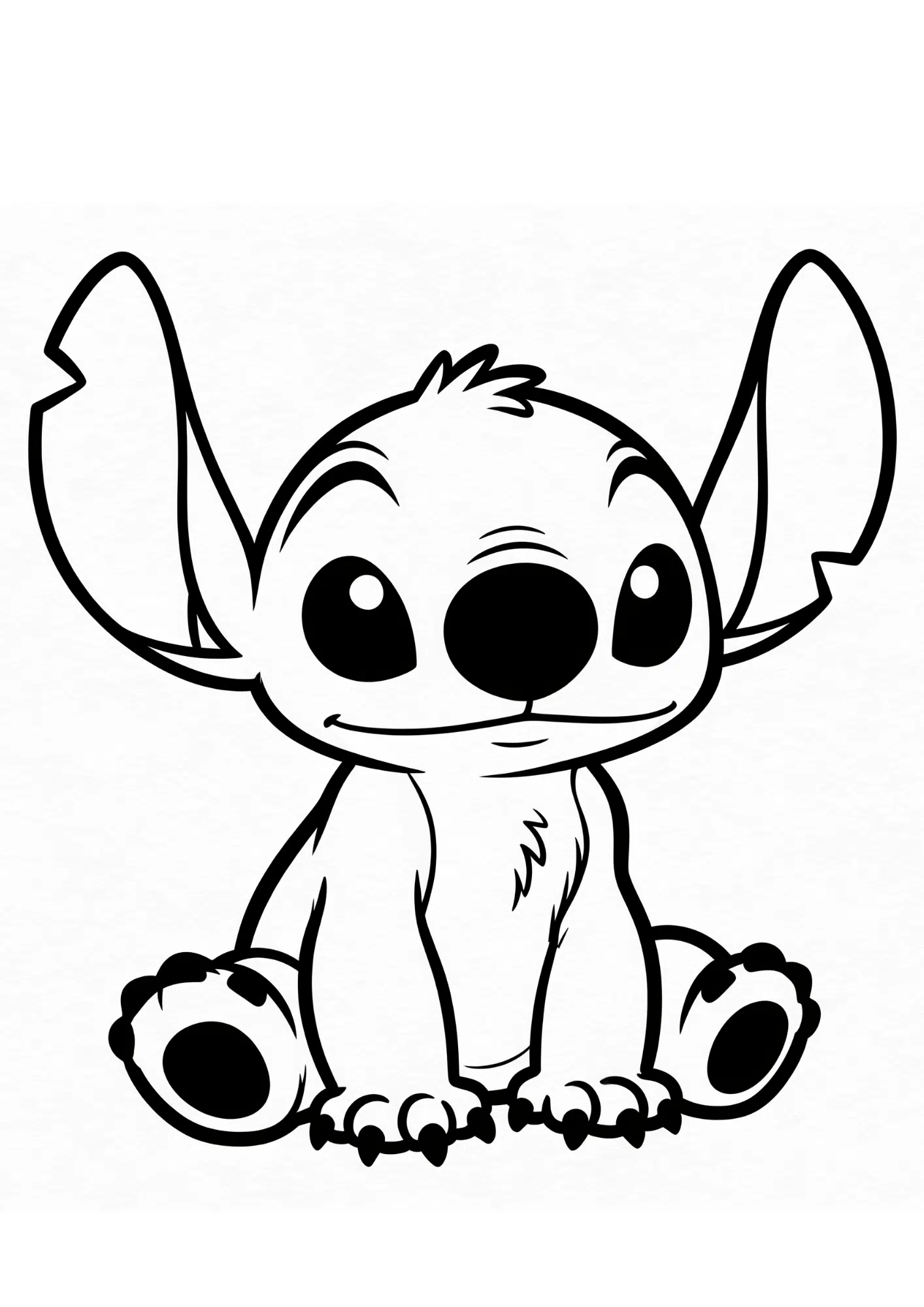 black and white baby stitch sitting coloring page cute printable outline for kids coloring activity