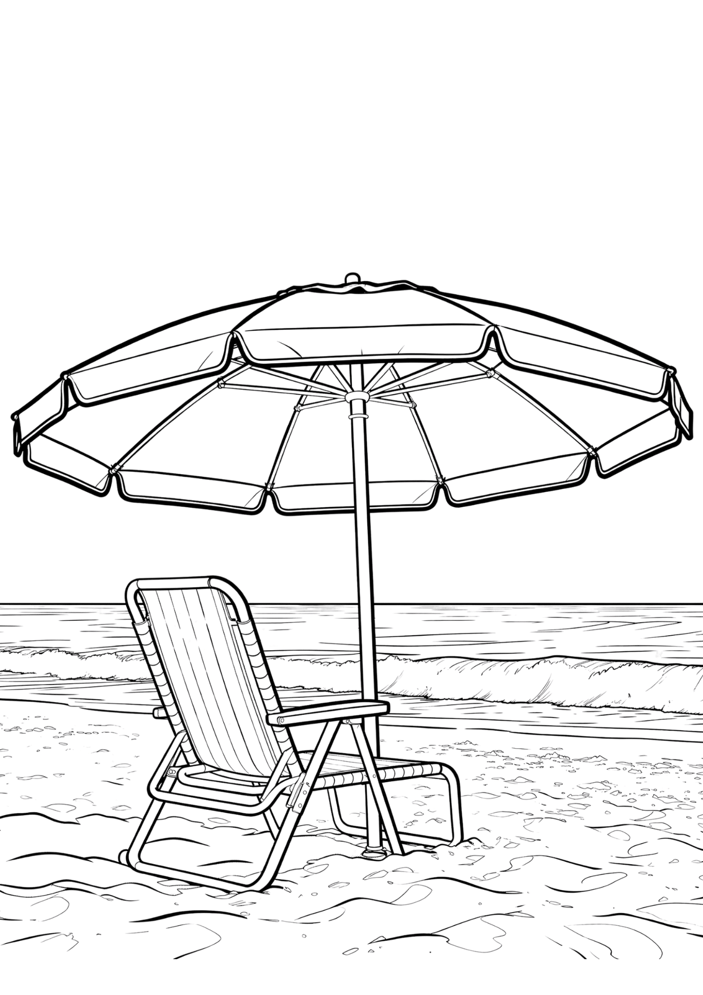beach umbrella and chair black outline coloring page relaxing seaside vacation scene