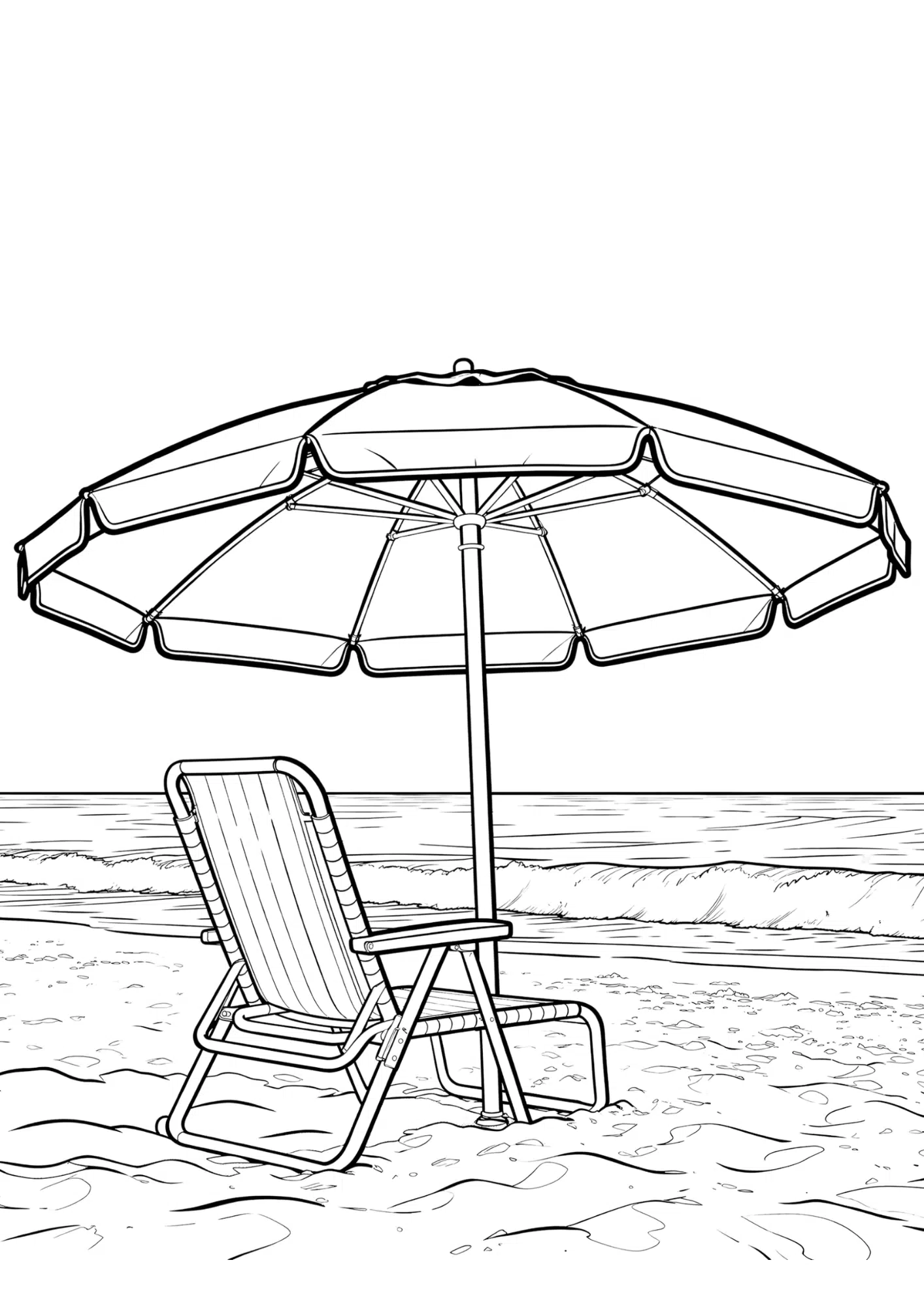 beach umbrella and chair black outline coloring page relaxing seaside vacation scene