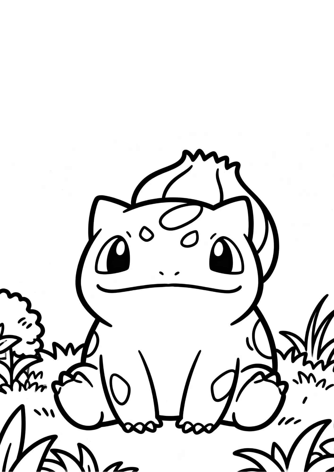 bulbasaur coloring page printable black outline sitting in garden simple kids coloring sheet clean line art