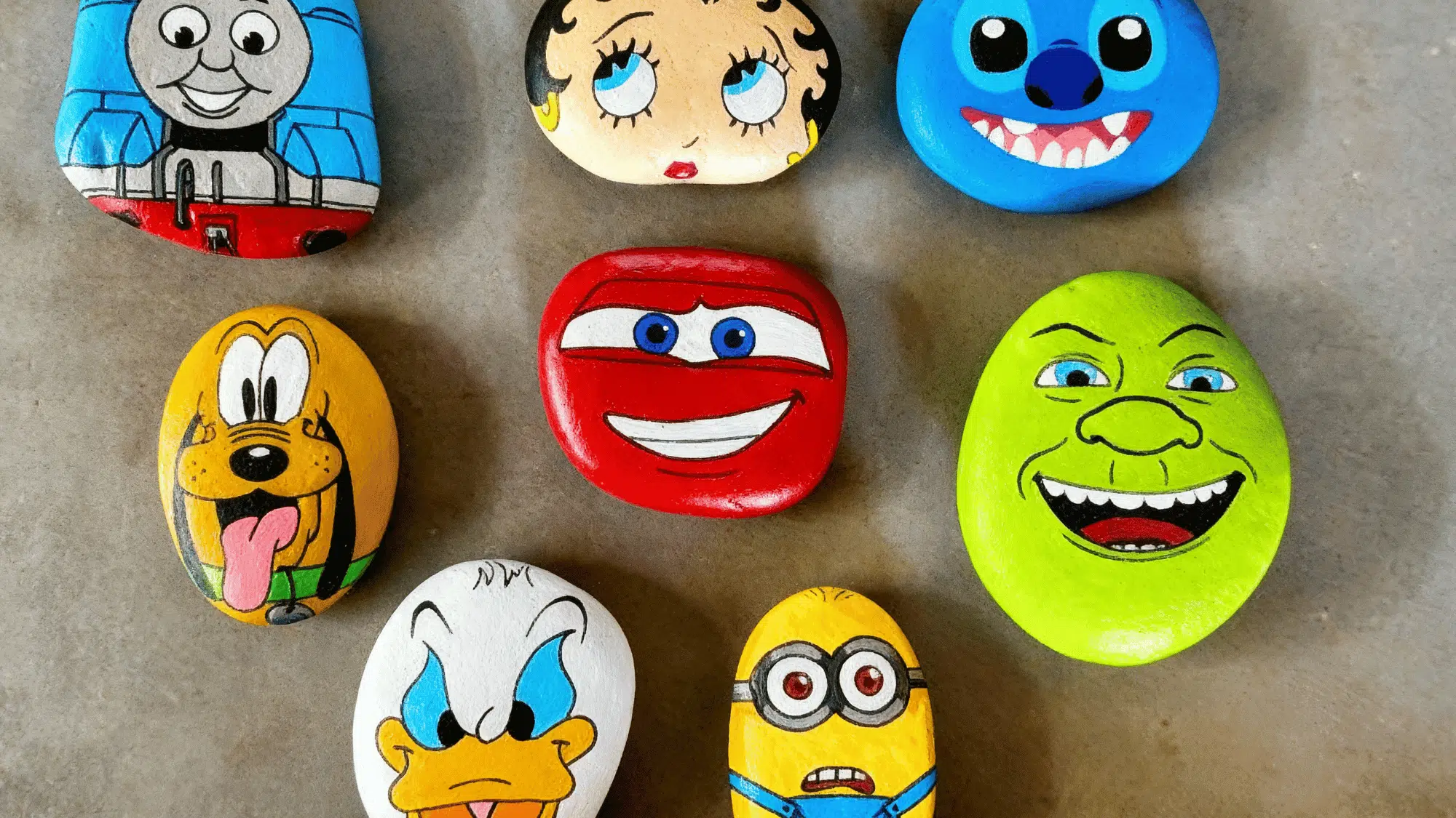 Painted rocks featuring popular cartoon characters