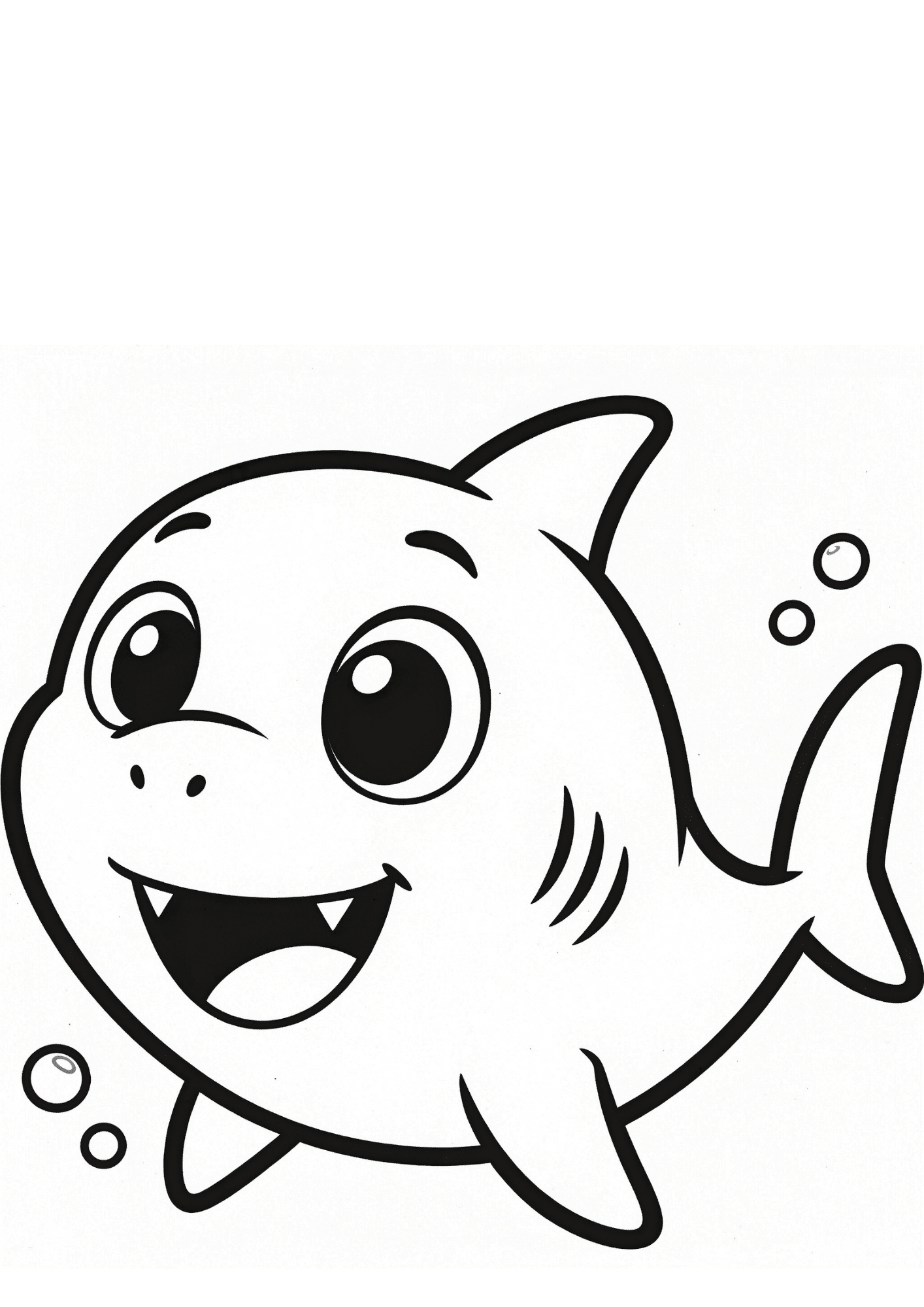 cartoon shark coloring page with friendly smiling shark simple fins and easy underwater outline drawing