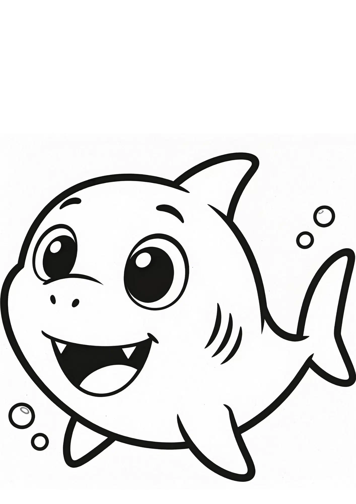 cartoon shark coloring page with friendly smiling shark simple fins and easy underwater outline drawing