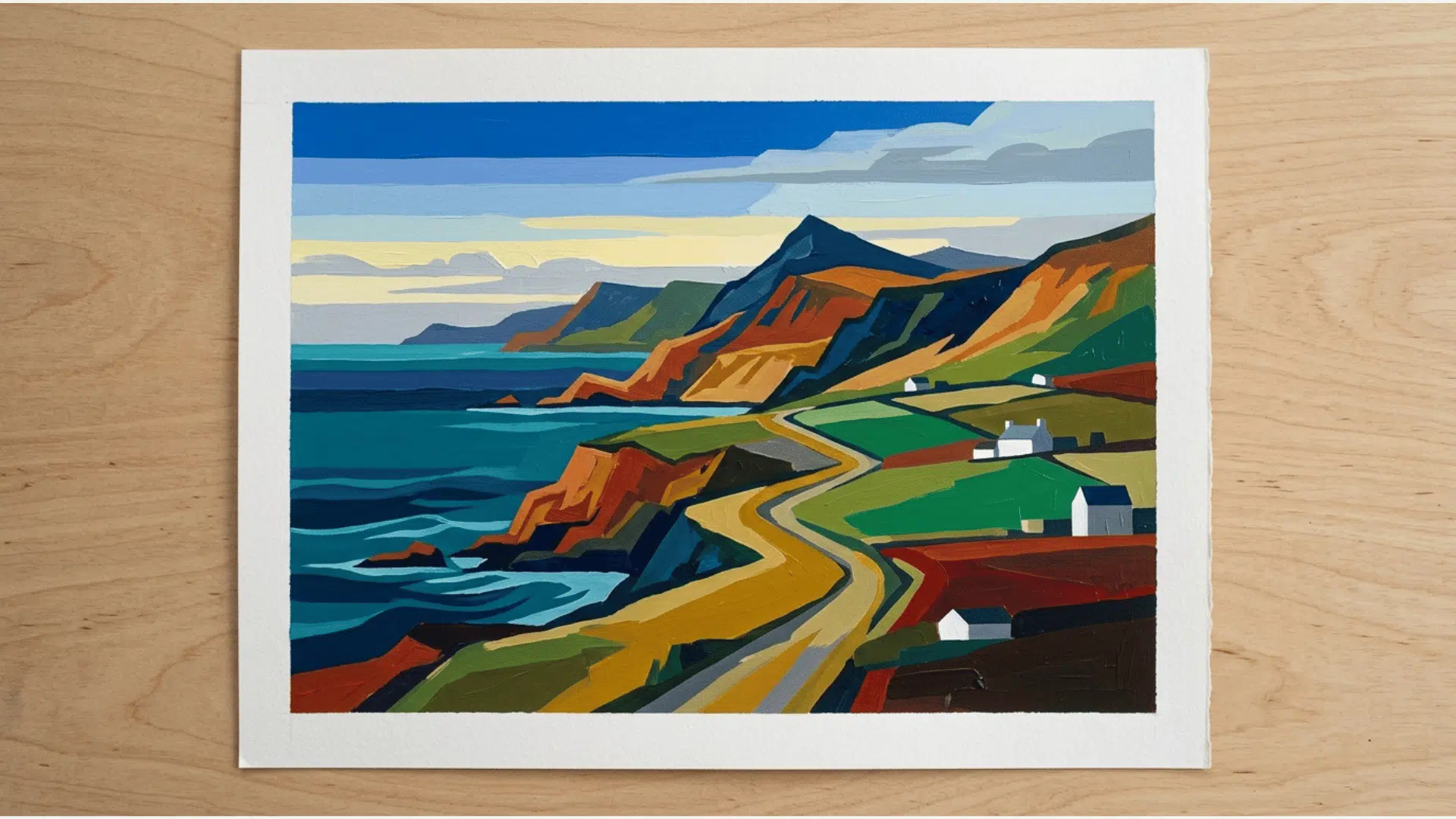 color blocking acrylic painting with bold shapes and flat color sections
