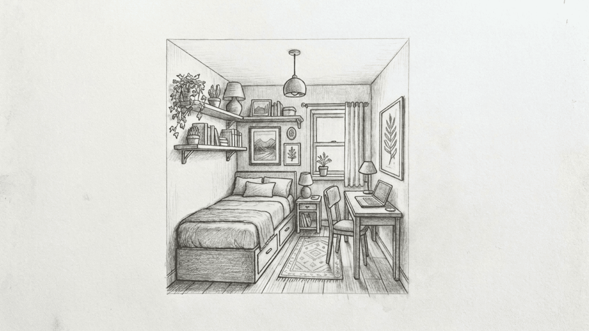 detailed-pencil-drawing-of-cozy-bedroom-with-bed-desk-shelves-plants-window-and-home-decor-in-perspective