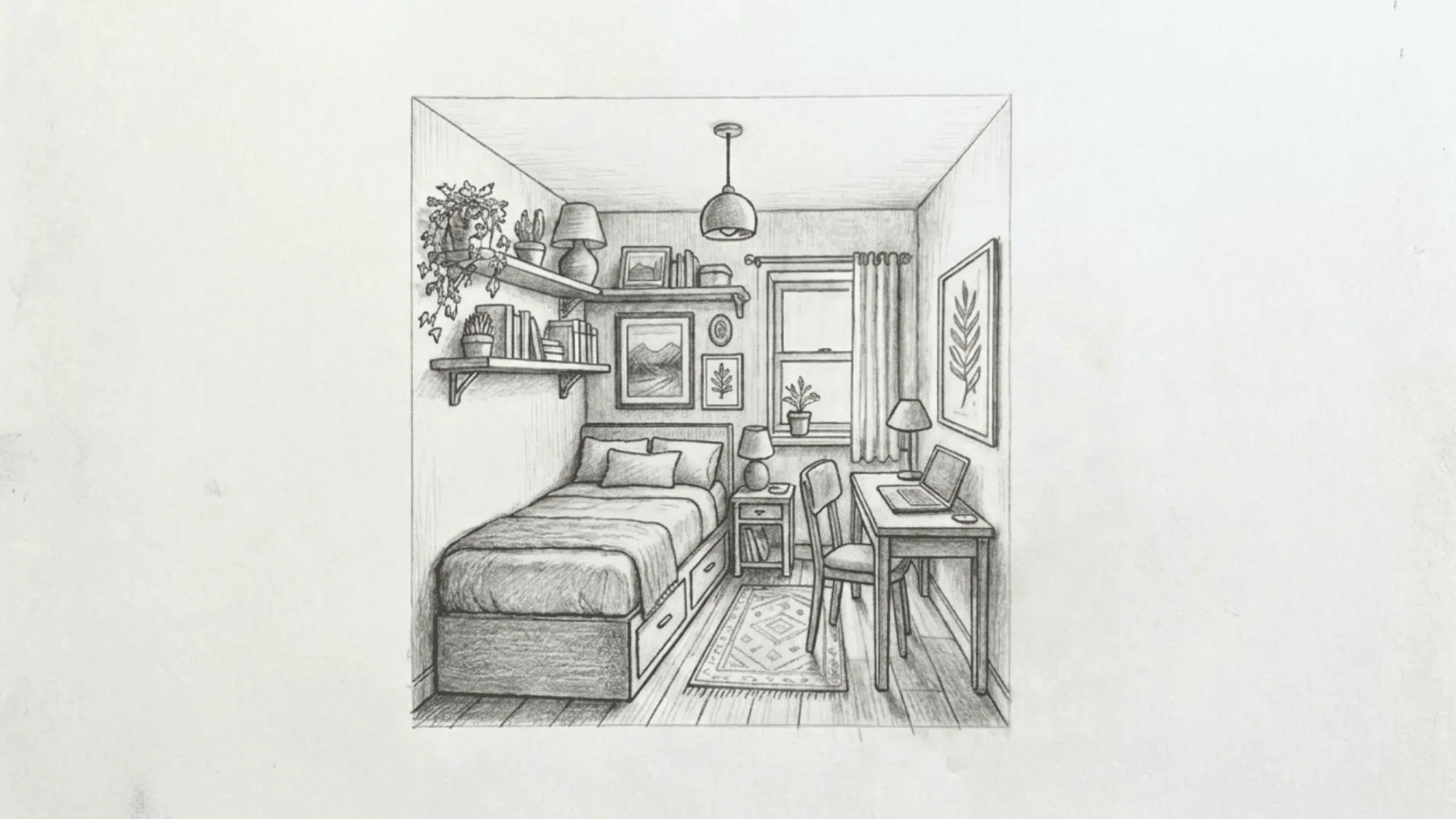 detailed-pencil-drawing-of-cozy-bedroom-with-bed-desk-shelves-plants-window-and-home-decor-in-perspective