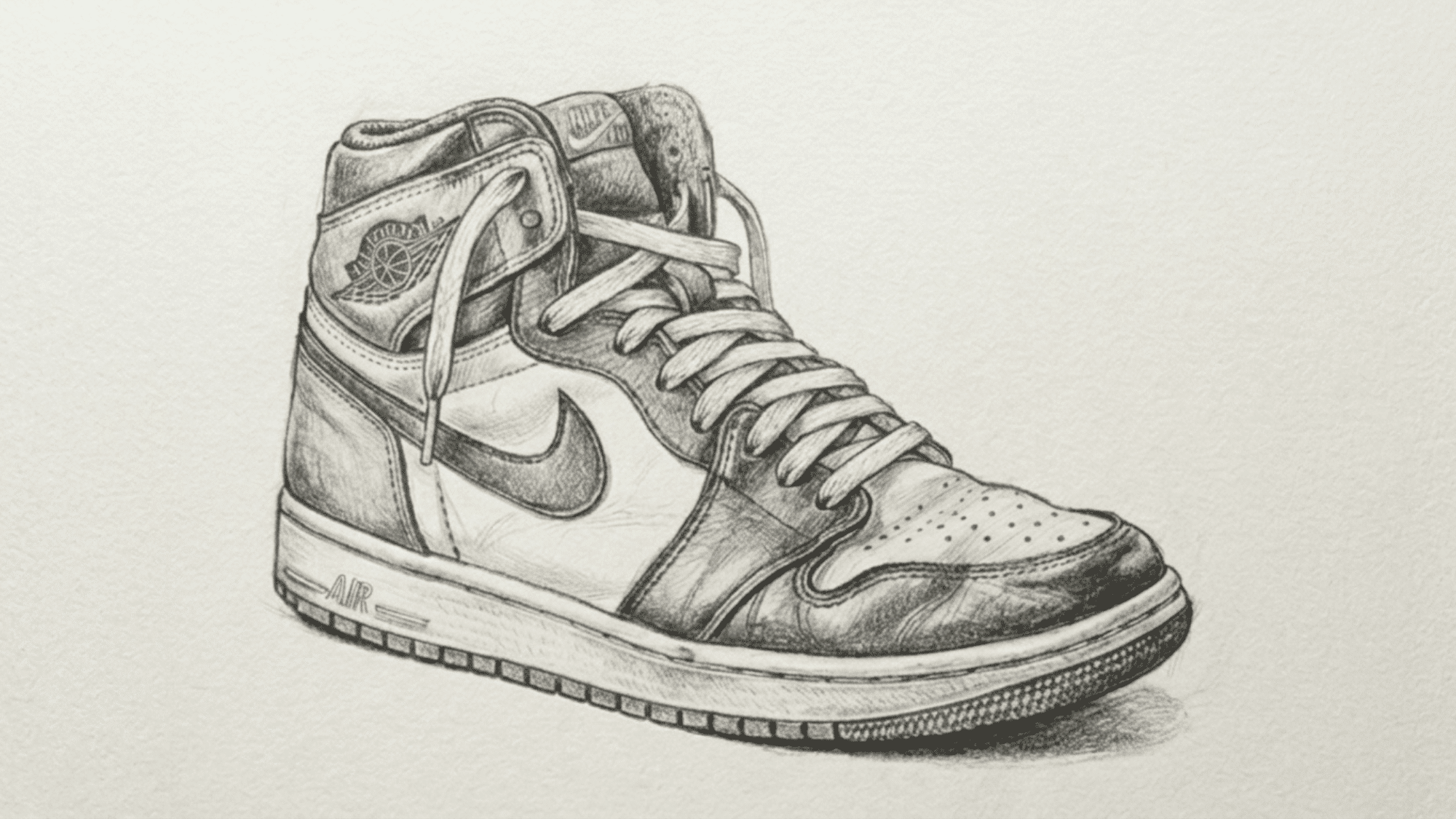 detailed pencil drawing of a high top sneaker with visible laces stitching and sole details