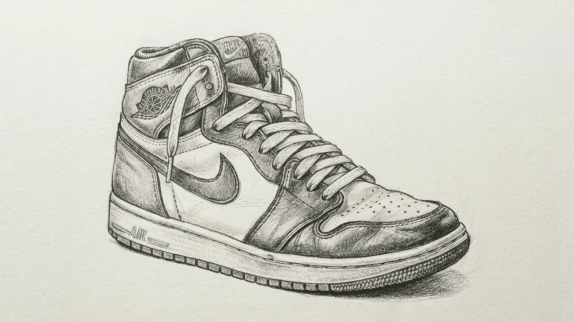 detailed pencil drawing of a high top sneaker with visible laces stitching and sole details