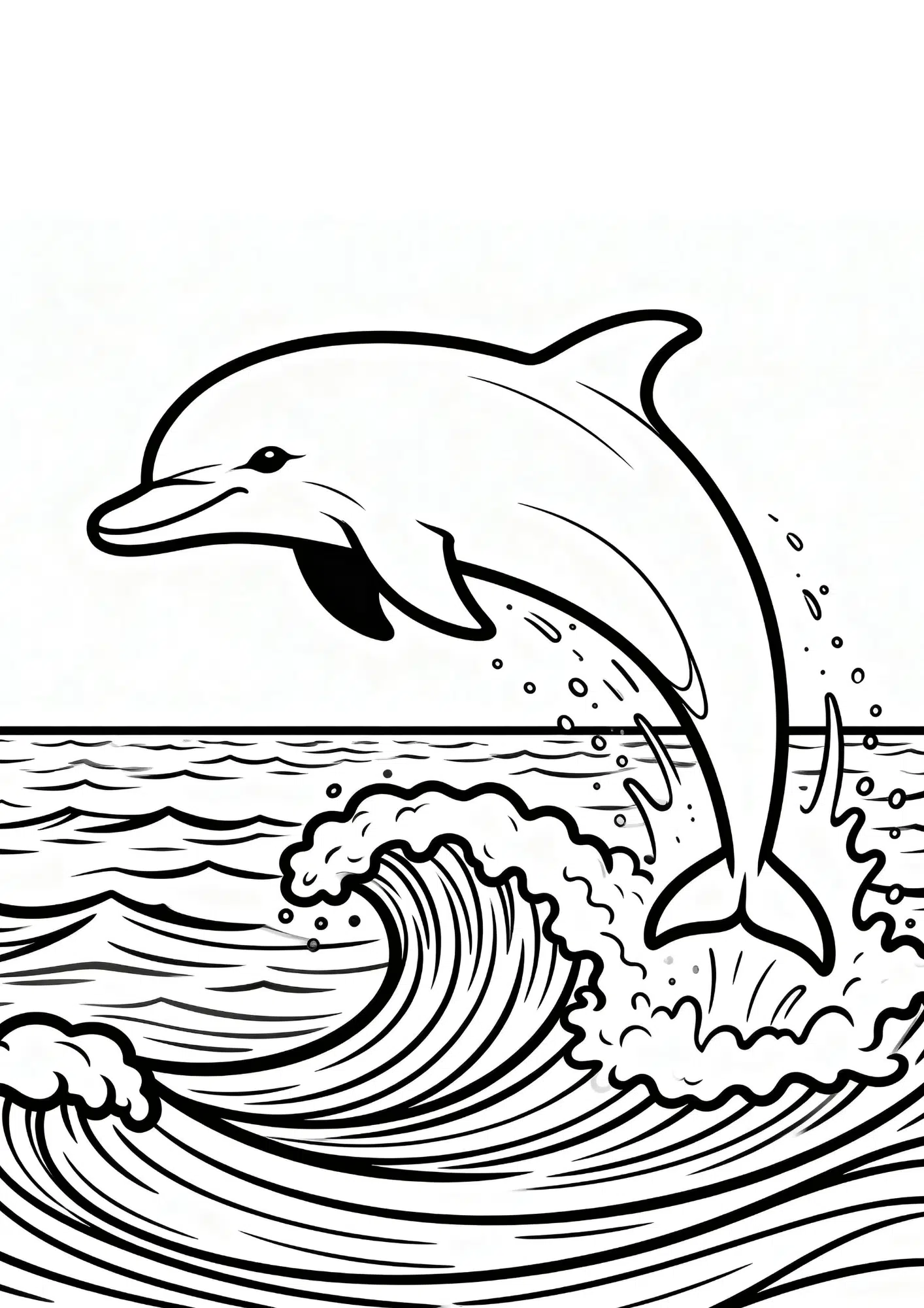 dolphin jumping above ocean waves black outline coloring page playful sea animal scene for kids