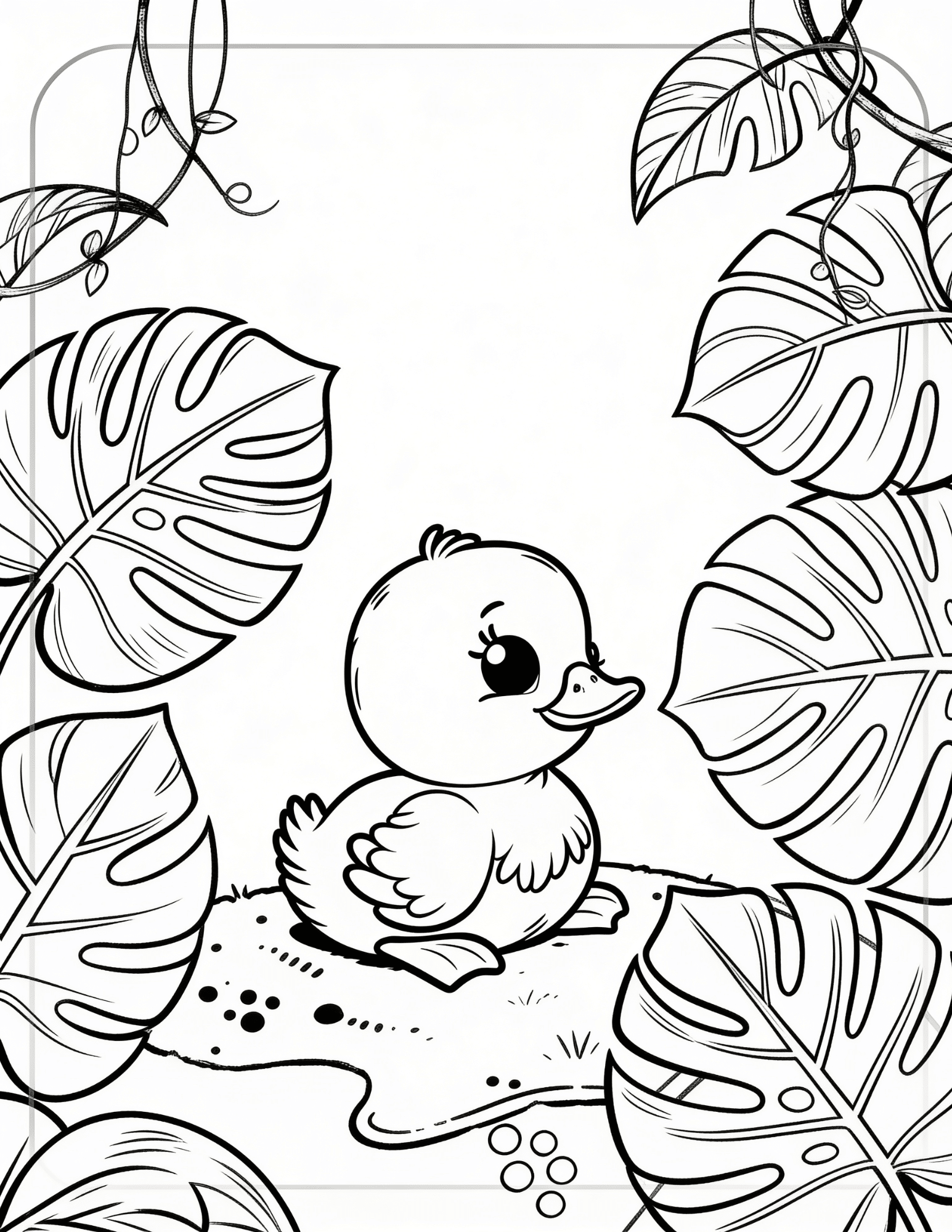 duck swimming in river with ripples stones and reeds clean printable coloring page
