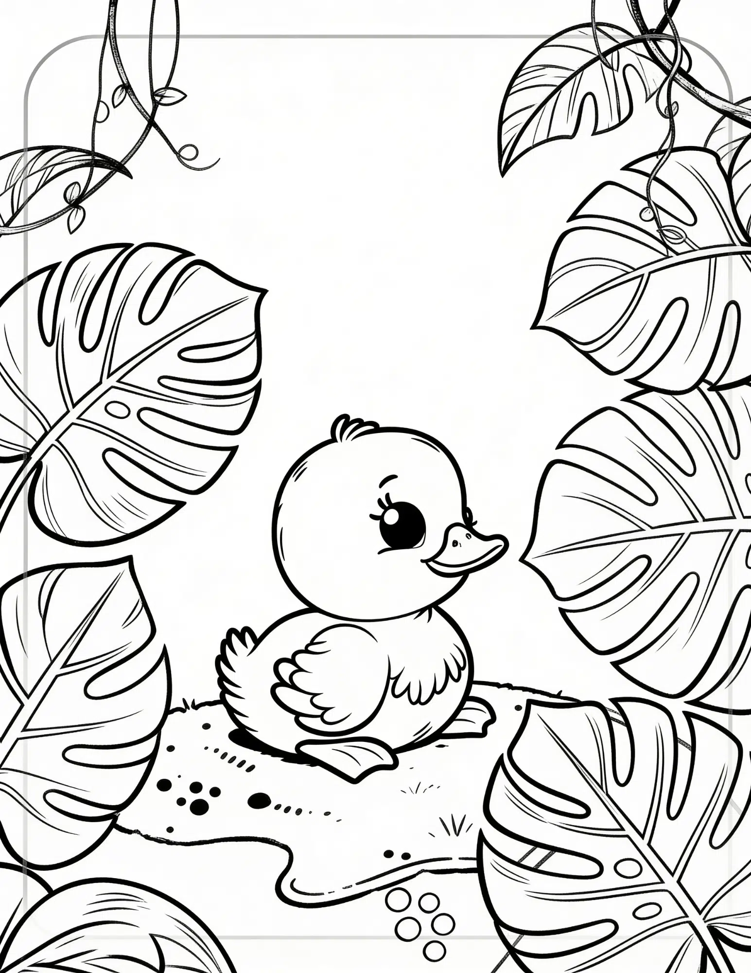 duck swimming in river with ripples stones and reeds clean printable coloring page