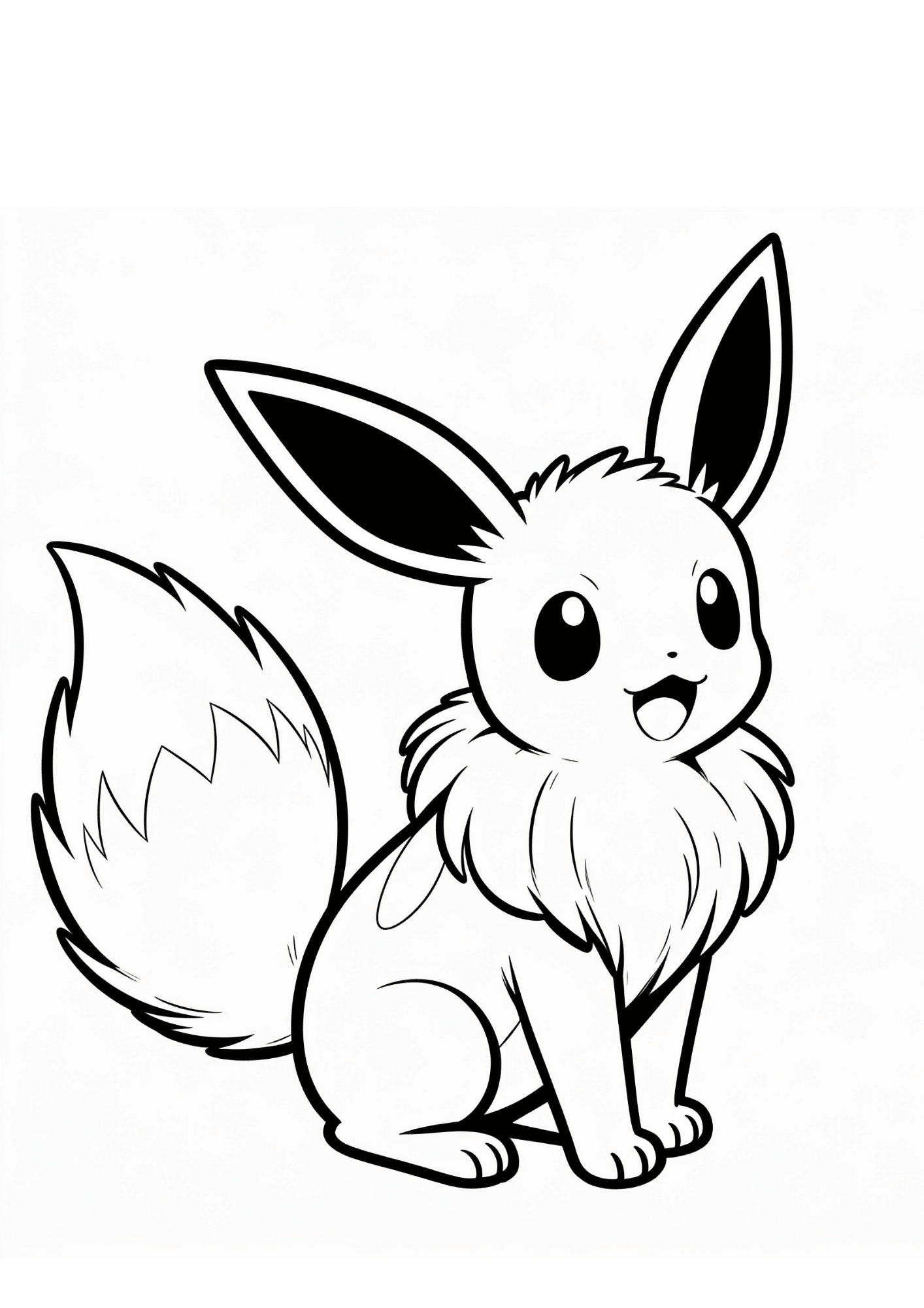eevee coloring page printable black outline sitting meadow cute fox style kids coloring sheet clean line art