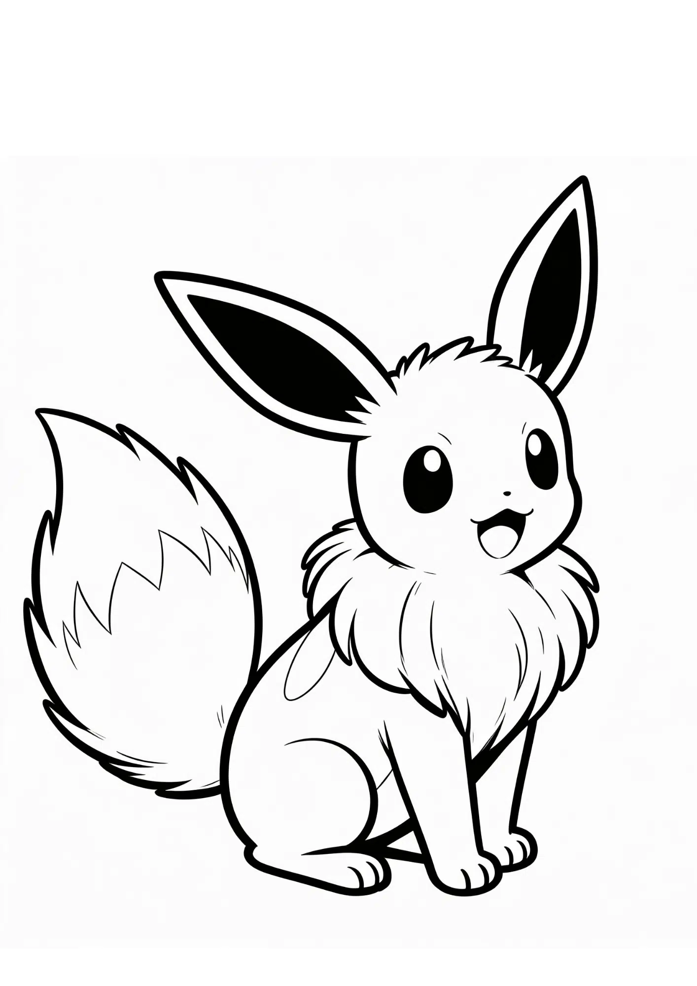 eevee coloring page printable black outline sitting meadow cute fox style kids coloring sheet clean line art