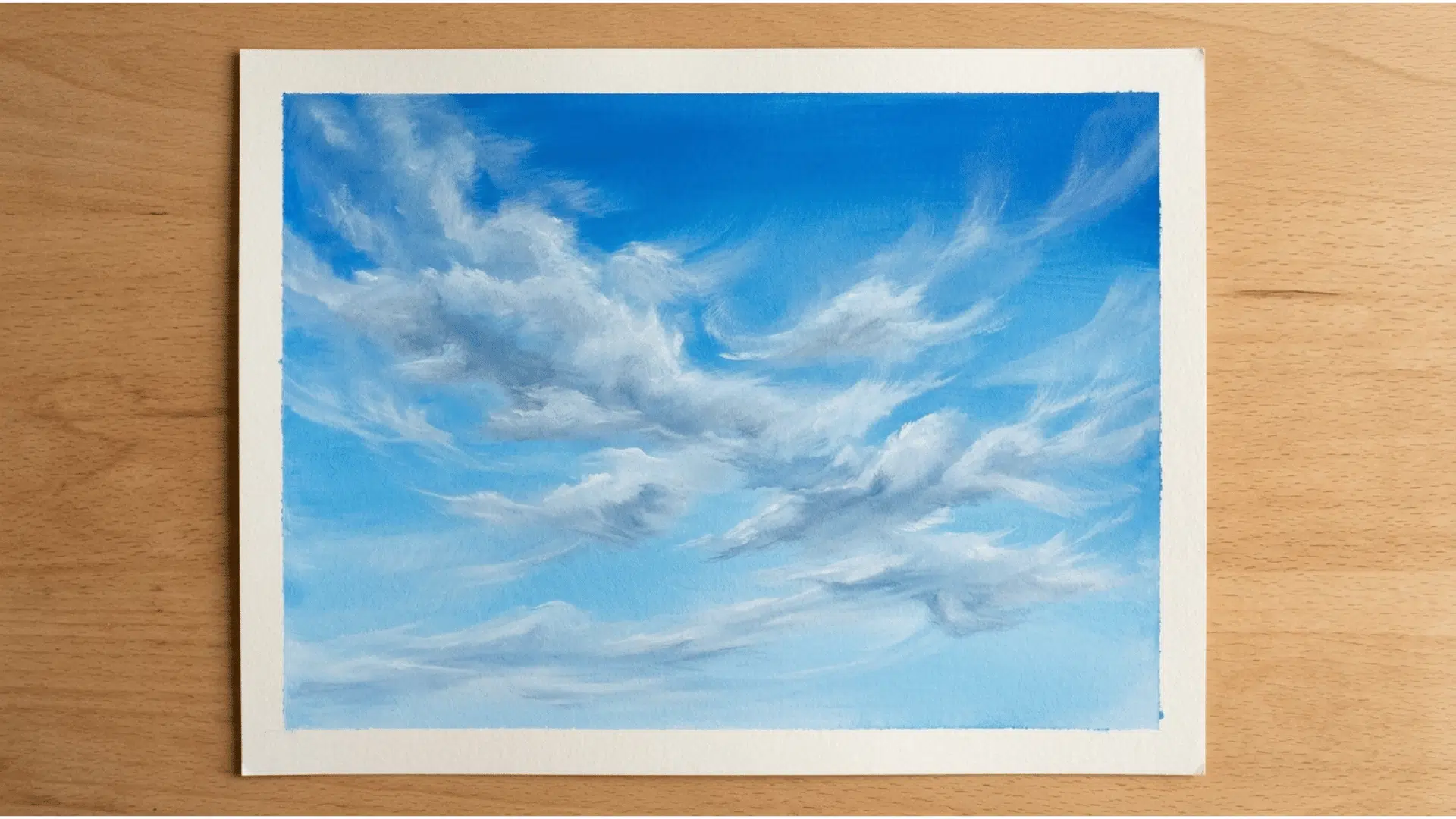 feathering acrylic painting with soft cloud edges and gradual color transitions