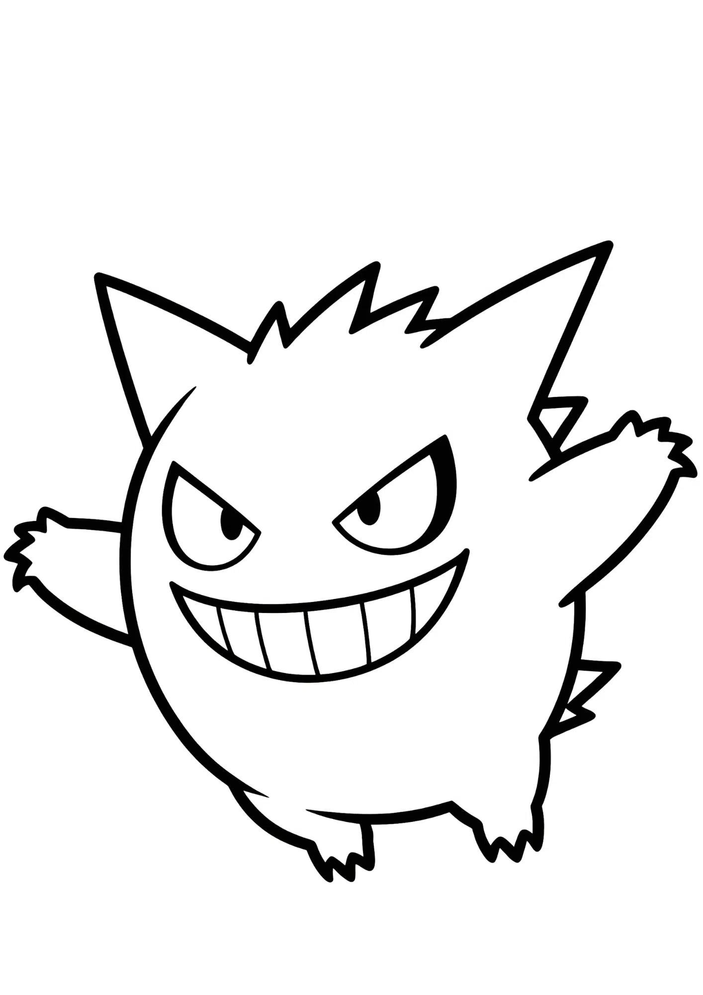 gengar coloring page printable black outline floating ghost pokemon kids coloring sheet clean line art spooky cute