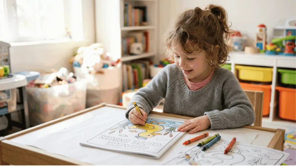 girl-coloring-duck-page