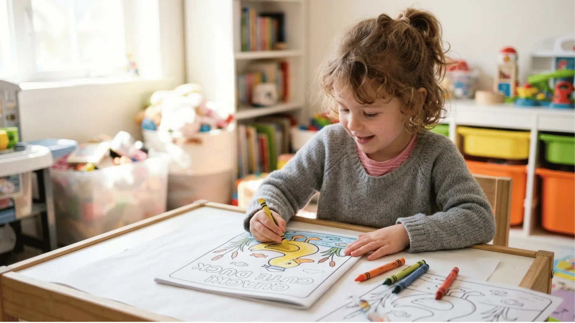 girl-coloring-duck-page