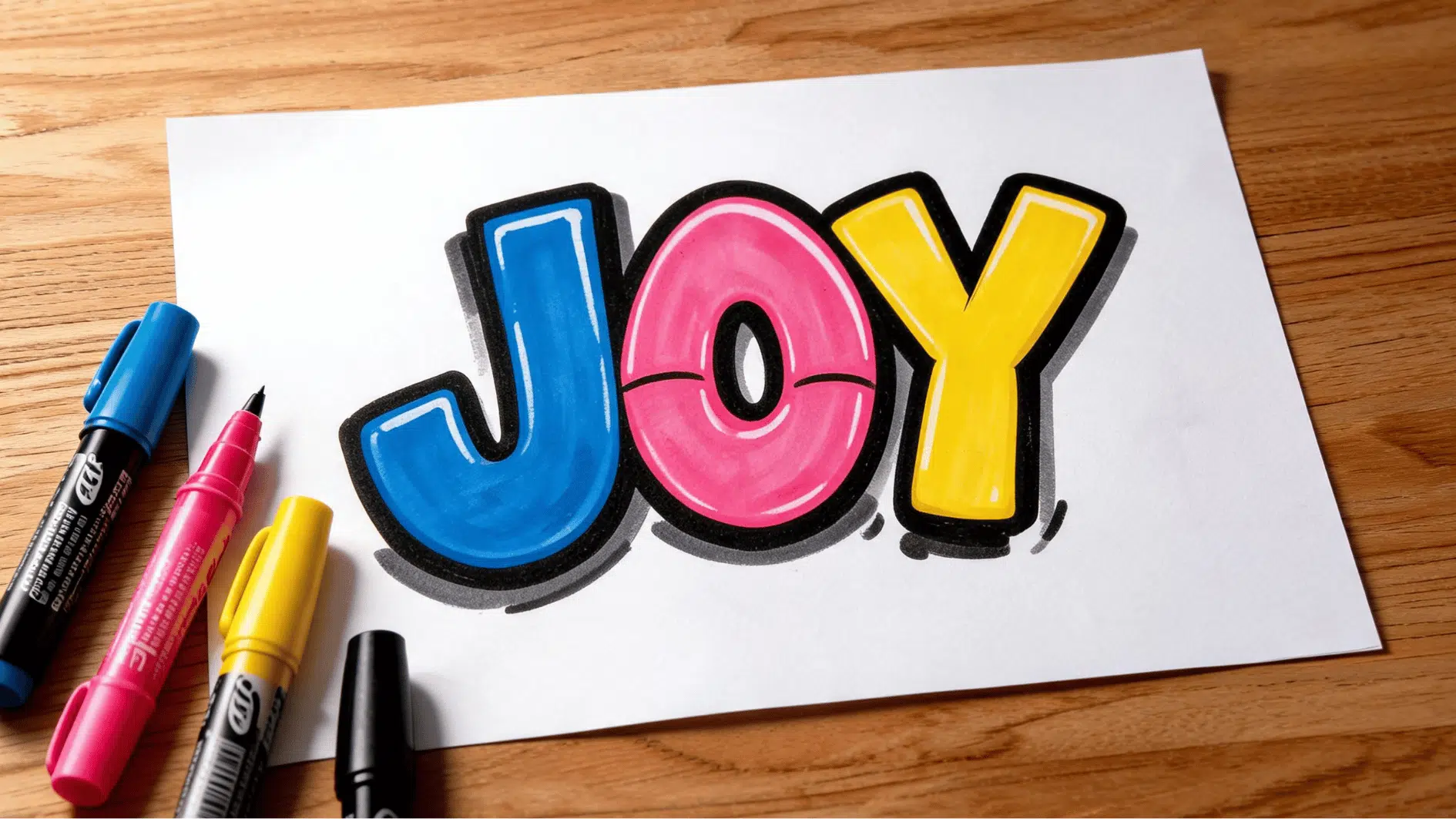 graffiti style word art with bold colorful letters outlined in thick black marker