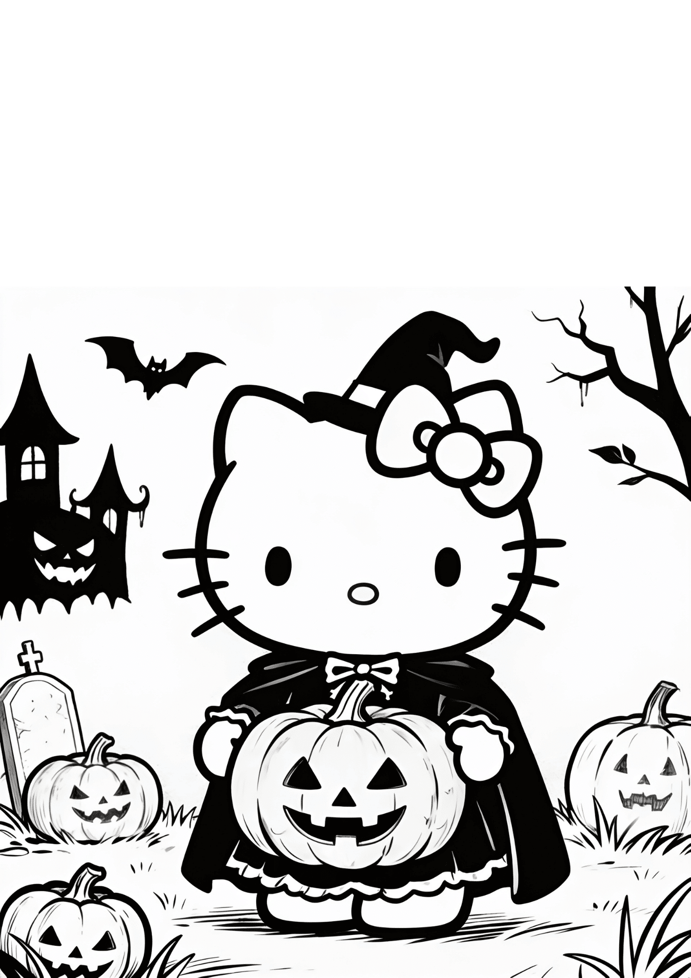 halloween costume hello kitty spooky pumpkin themed outline coloring page black white printable kids sheet
