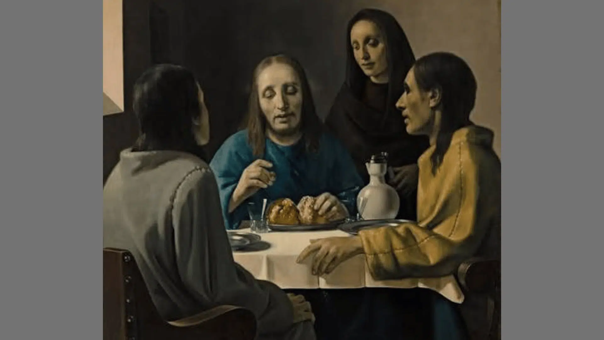 Han van Meegeren's forgery The Supper at Emmaus, painting Jesus breaking bread with his disciples