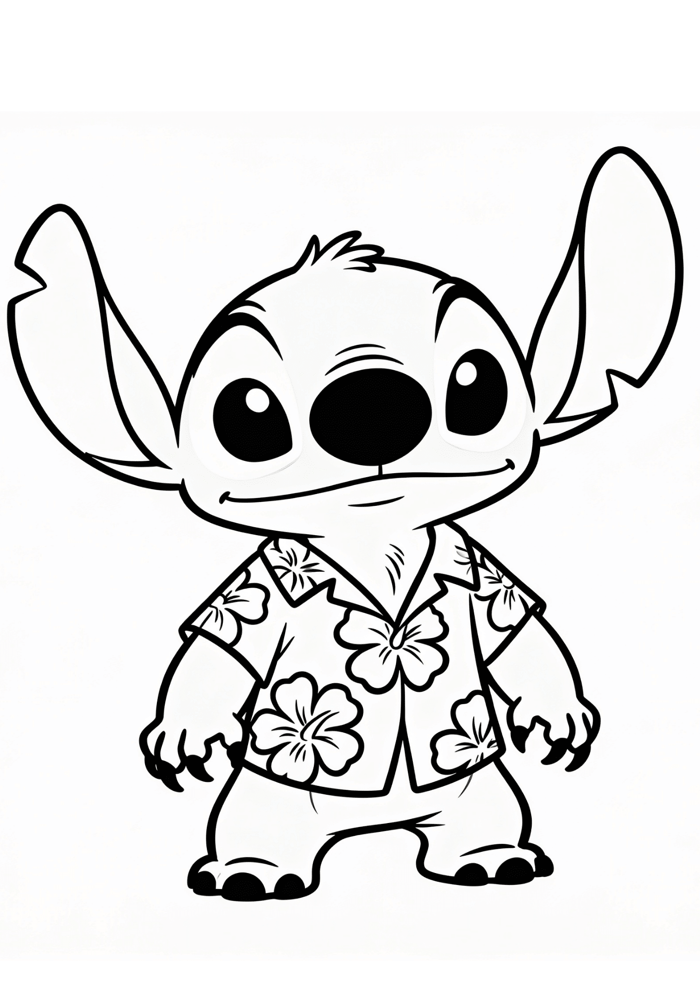 stitch hawaiian outfit coloring page black white printable tropical cartoon outline kids sheet design