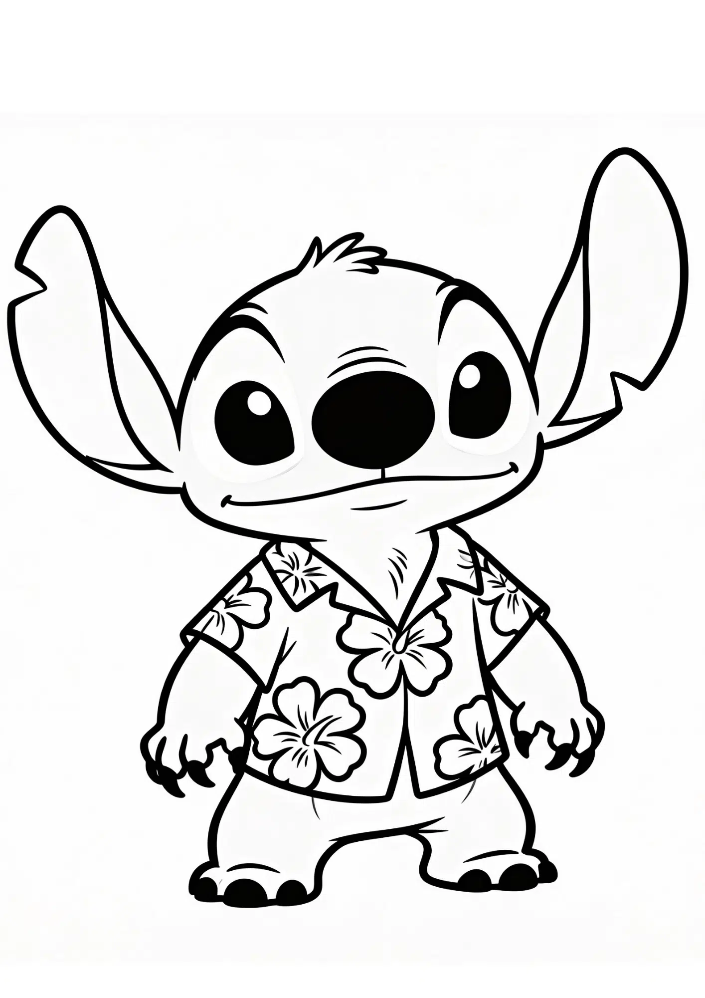 stitch hawaiian outfit coloring page black white printable tropical cartoon outline kids sheet design