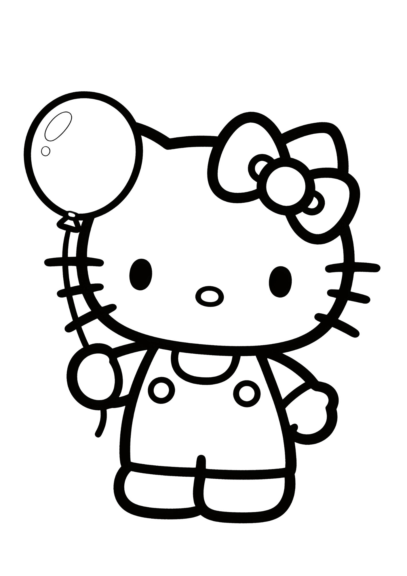 balloon holding hello kitty floating balloon scene outline coloring page black white printable kids fun sheet