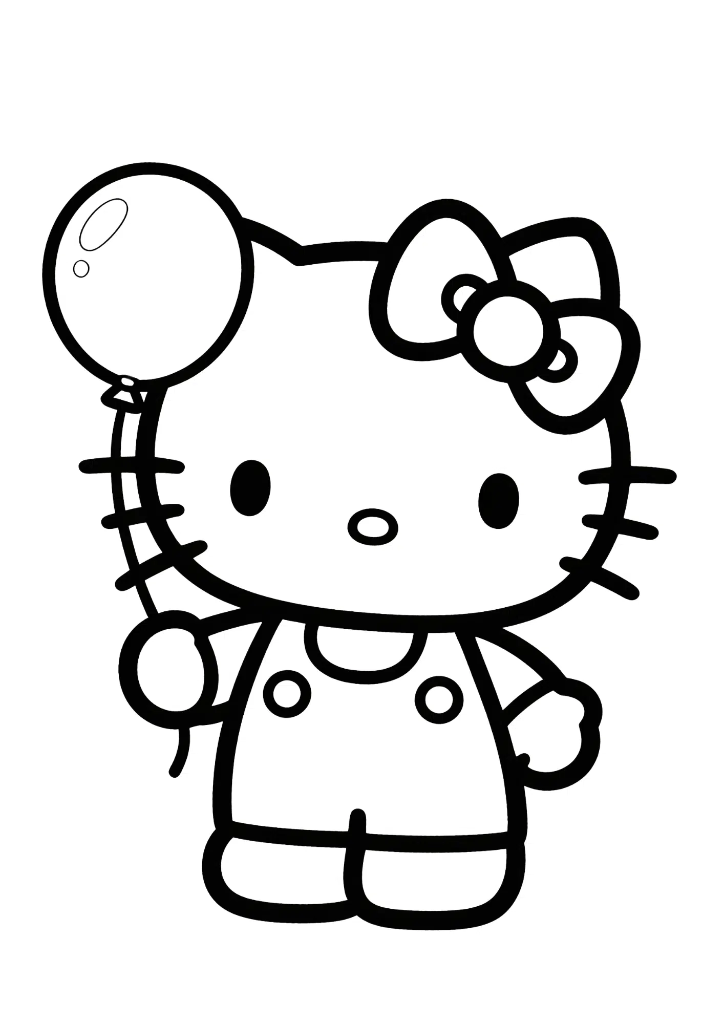 balloon holding hello kitty floating balloon scene outline coloring page black white printable kids fun sheet