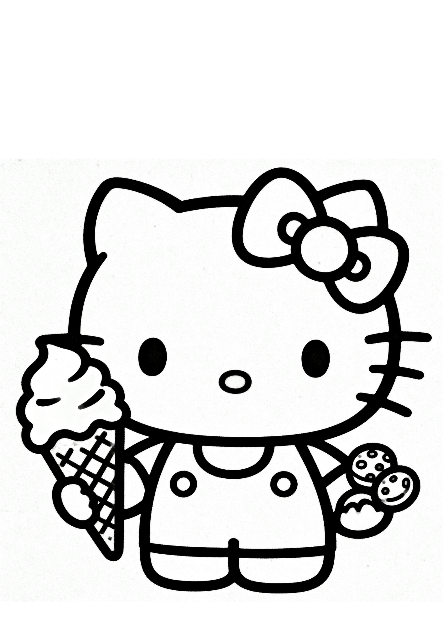 ice cream fun hello kitty dessert cone outline coloring page black white printable kids summer treat sheet