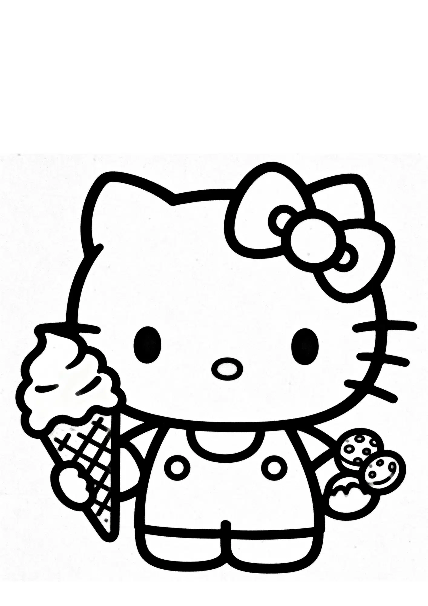 ice cream fun hello kitty dessert cone outline coloring page black white printable kids summer treat sheet