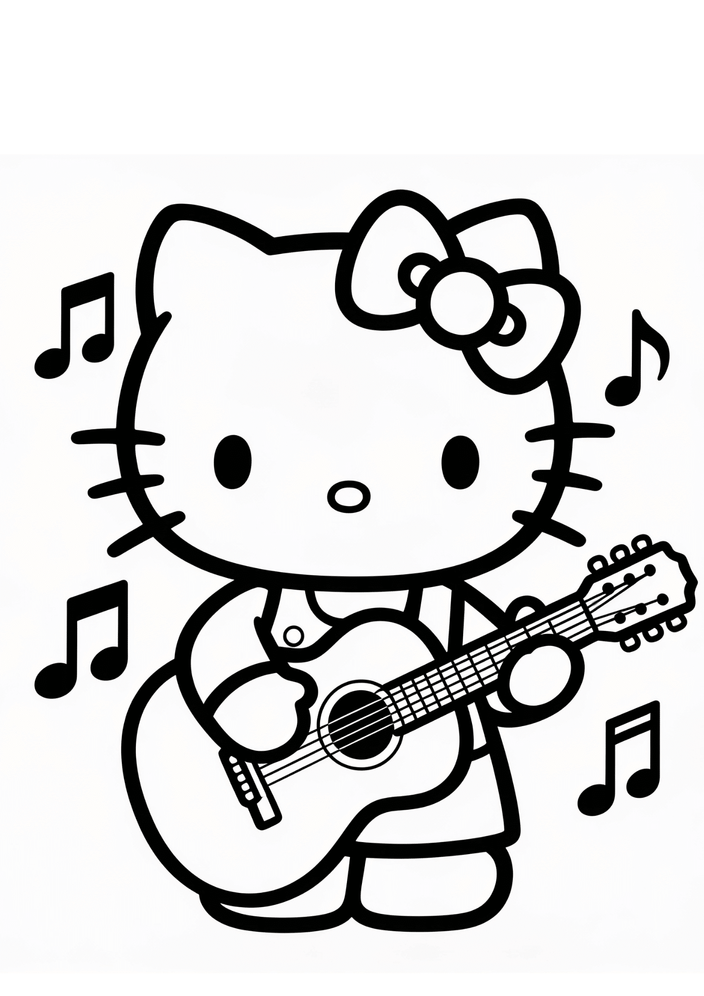 music theme hello kitty guitar notes outline coloring page black white printable kids creative sheet fun