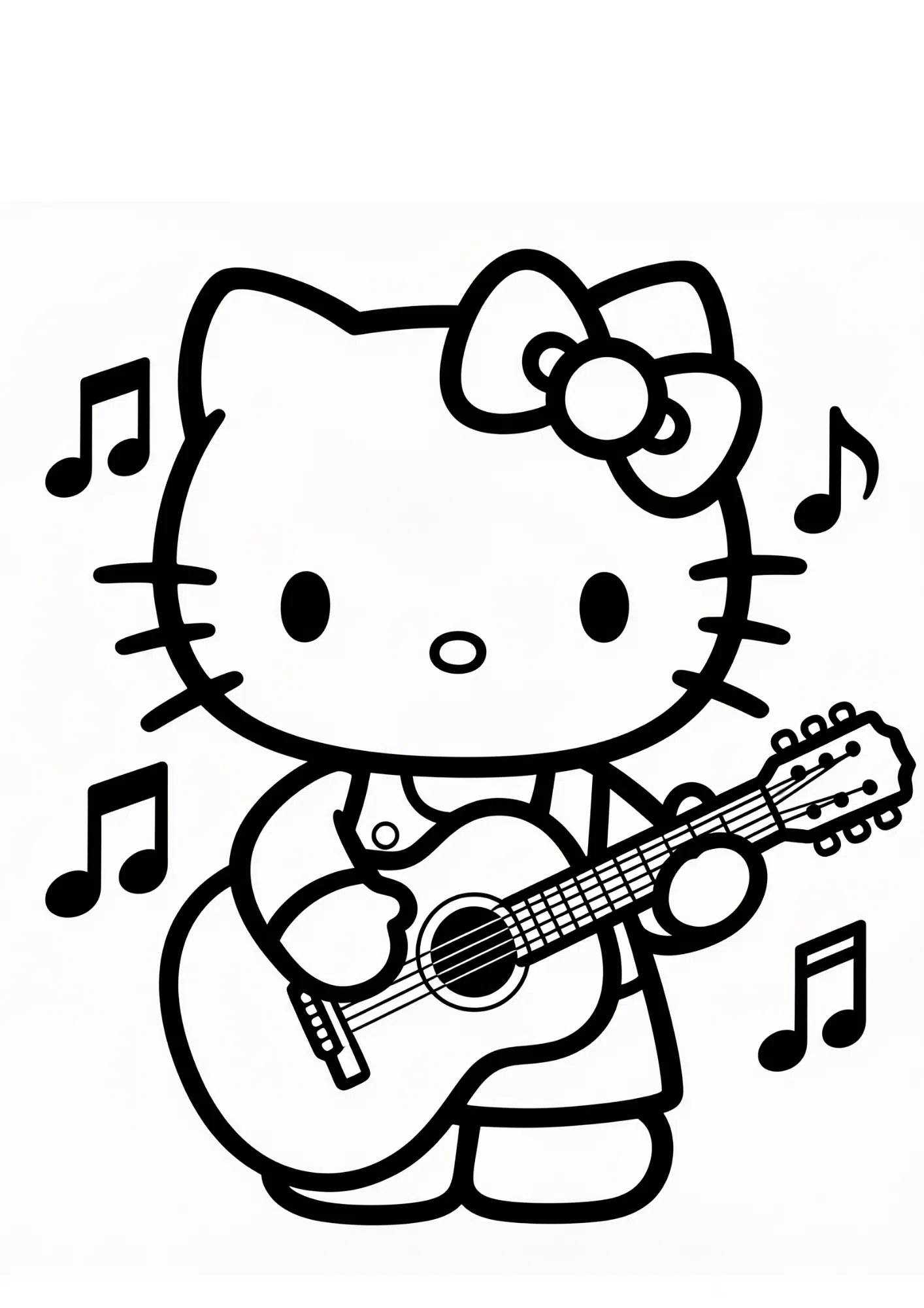 music theme hello kitty guitar notes outline coloring page black white printable kids creative sheet fun