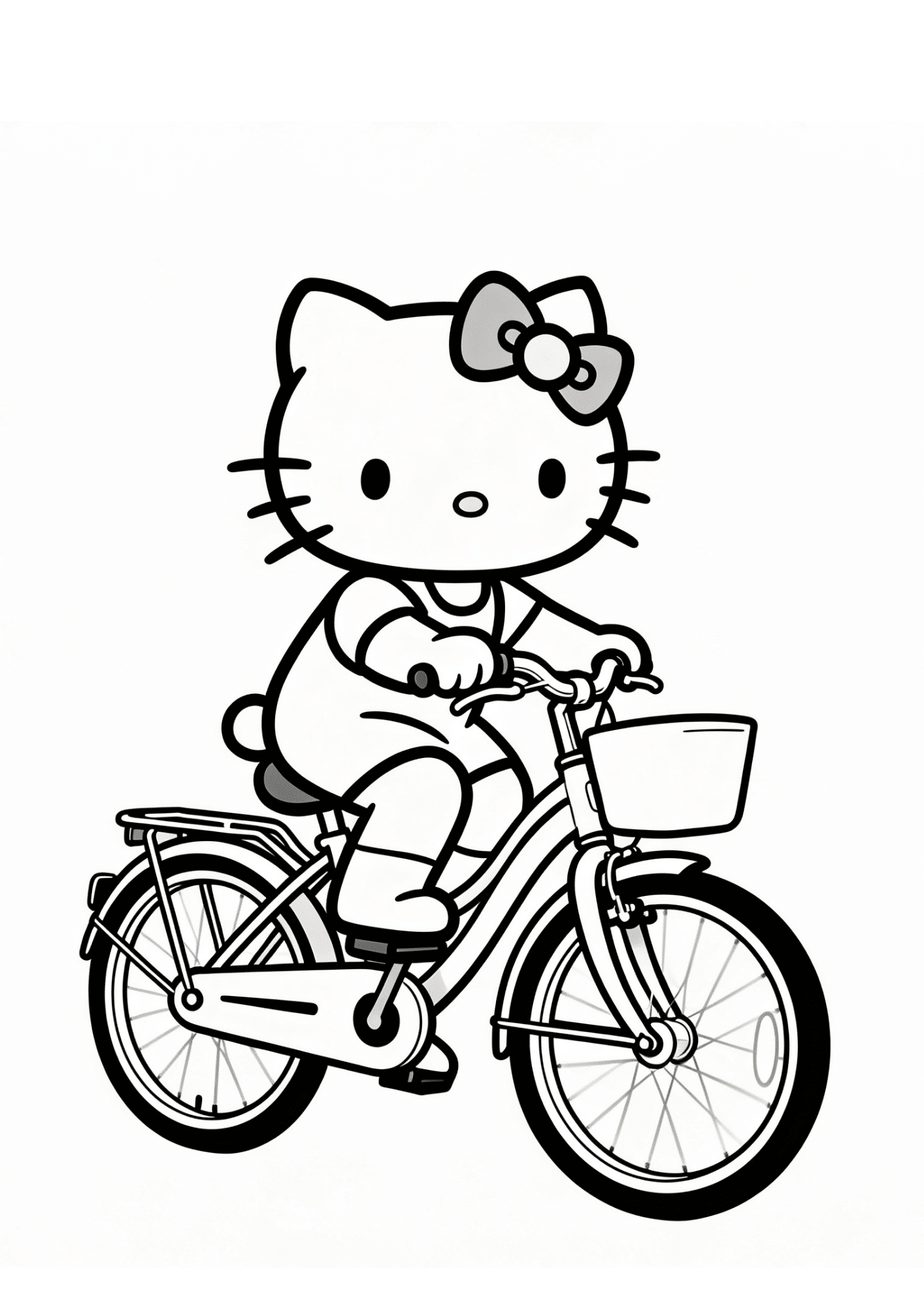 bicycle ride hello kitty outdoor park cycling outline coloring page black white printable kids activity sheet