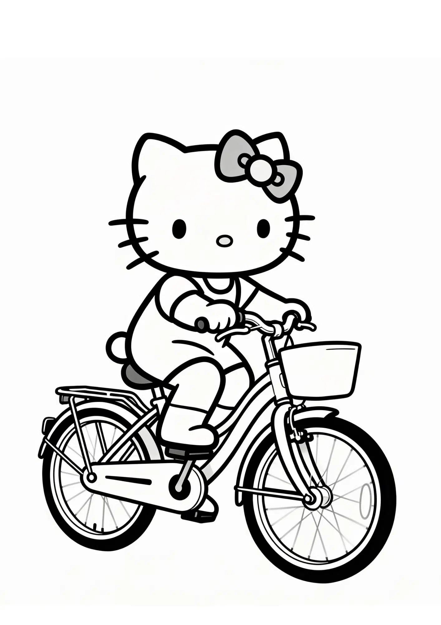 bicycle ride hello kitty outdoor park cycling outline coloring page black white printable kids activity sheet