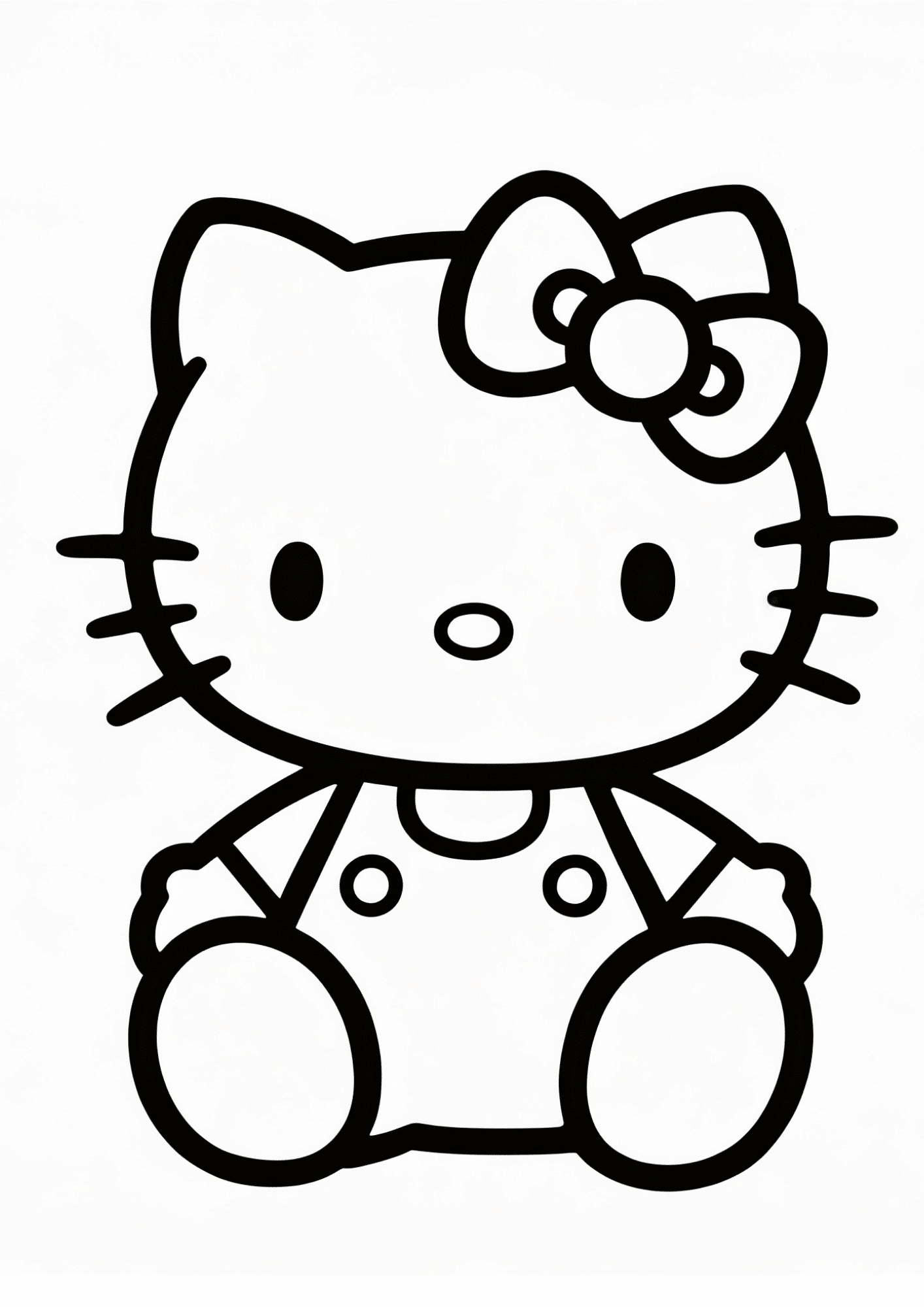 sitting pose gentle smiling hello kitty simple outline coloring page black white printable kids sheet clean line art