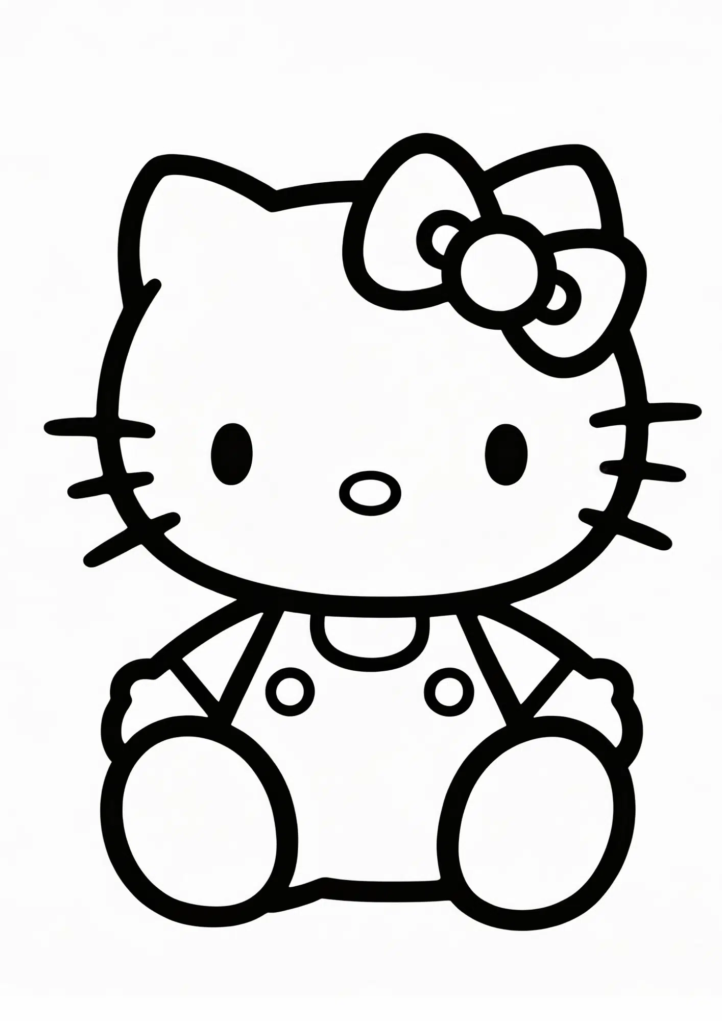 sitting pose gentle smiling hello kitty simple outline coloring page black white printable kids sheet clean line art