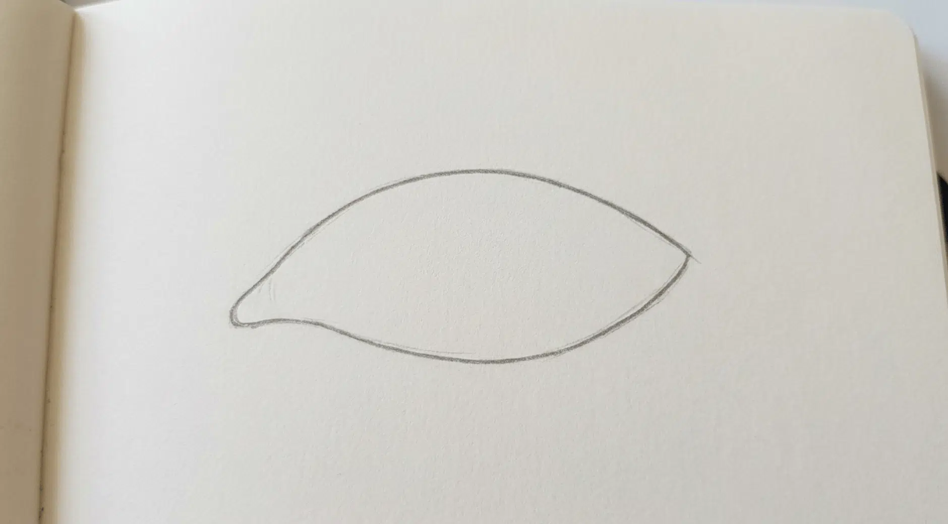 simple almond-shaped eye outline serving as the first step in drawing a realistic eye.
