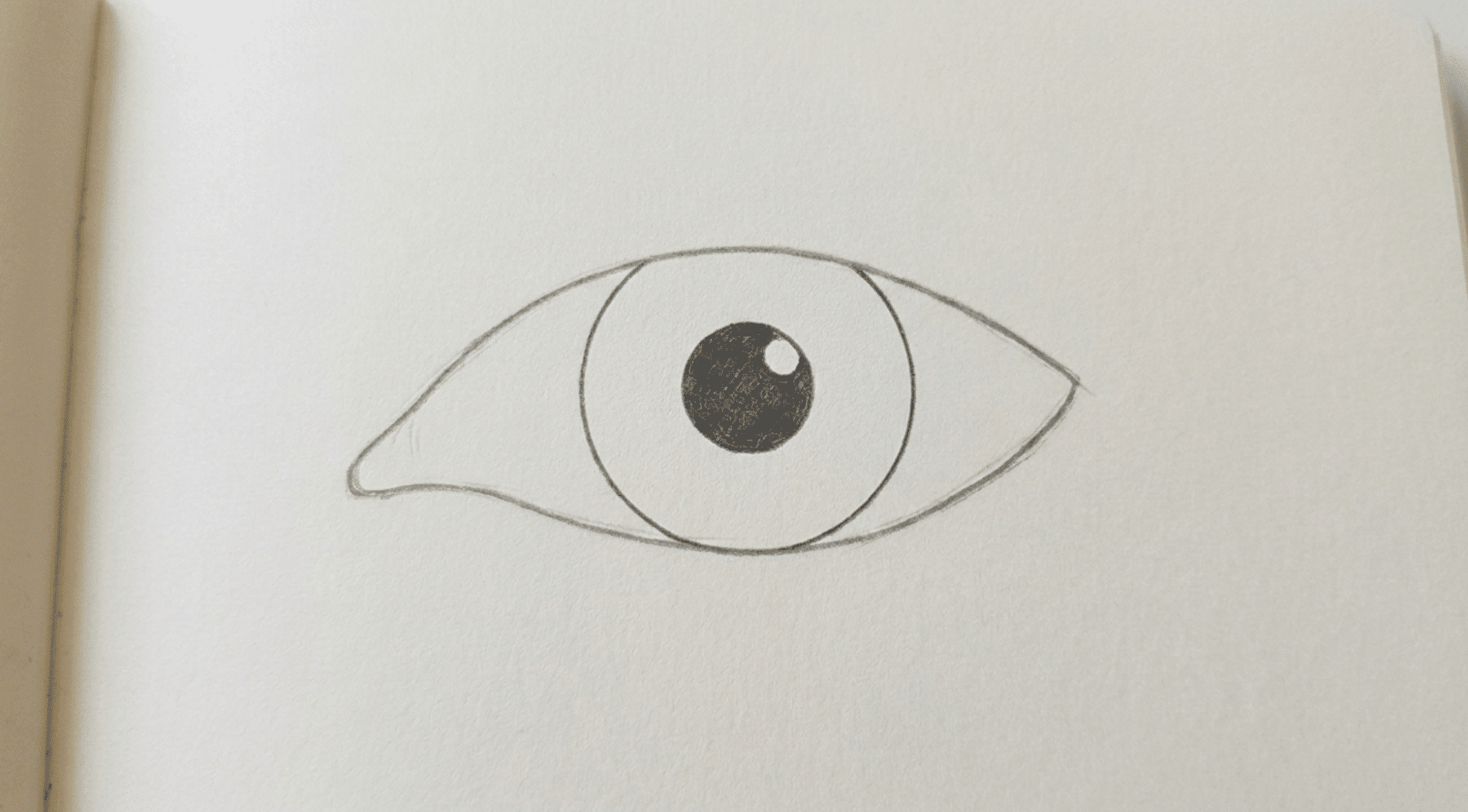 foundational eye sketch showing the eye shape and centered iris without shading or eyelashes