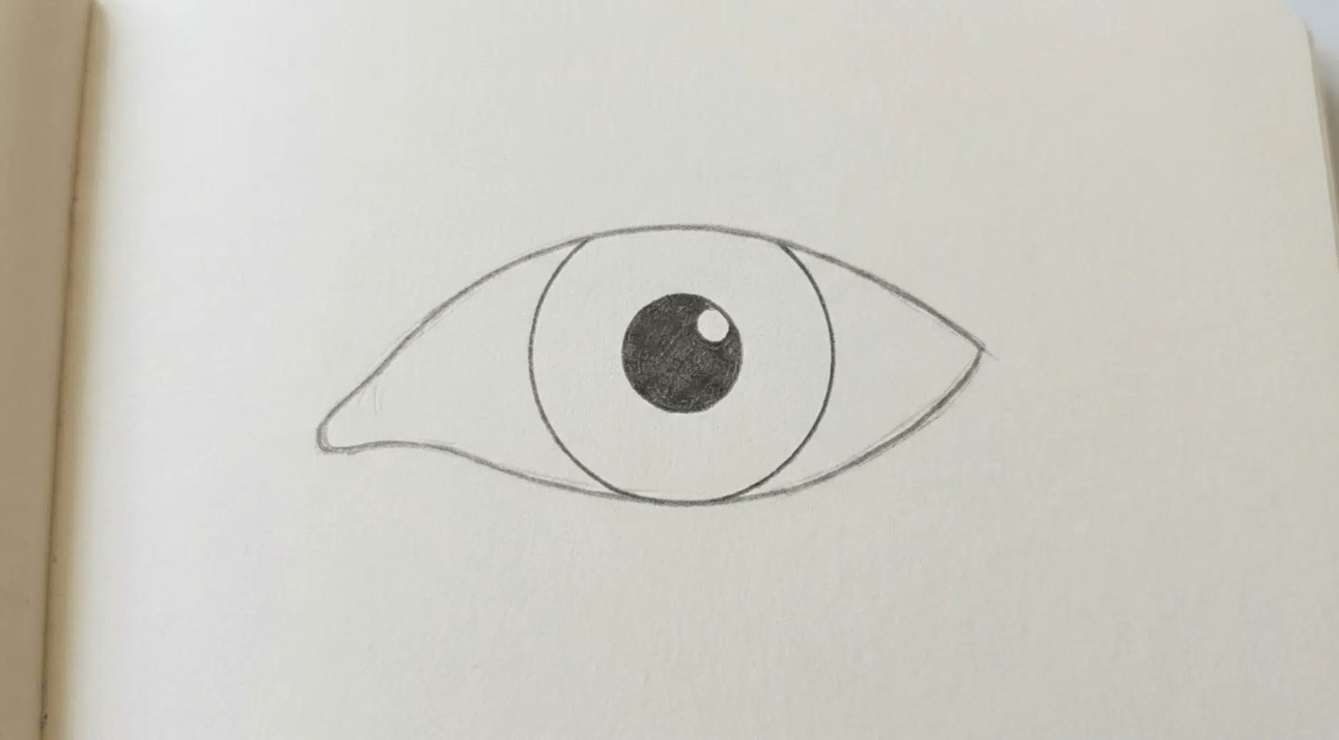 foundational eye sketch showing the eye shape and centered iris without shading or eyelashes