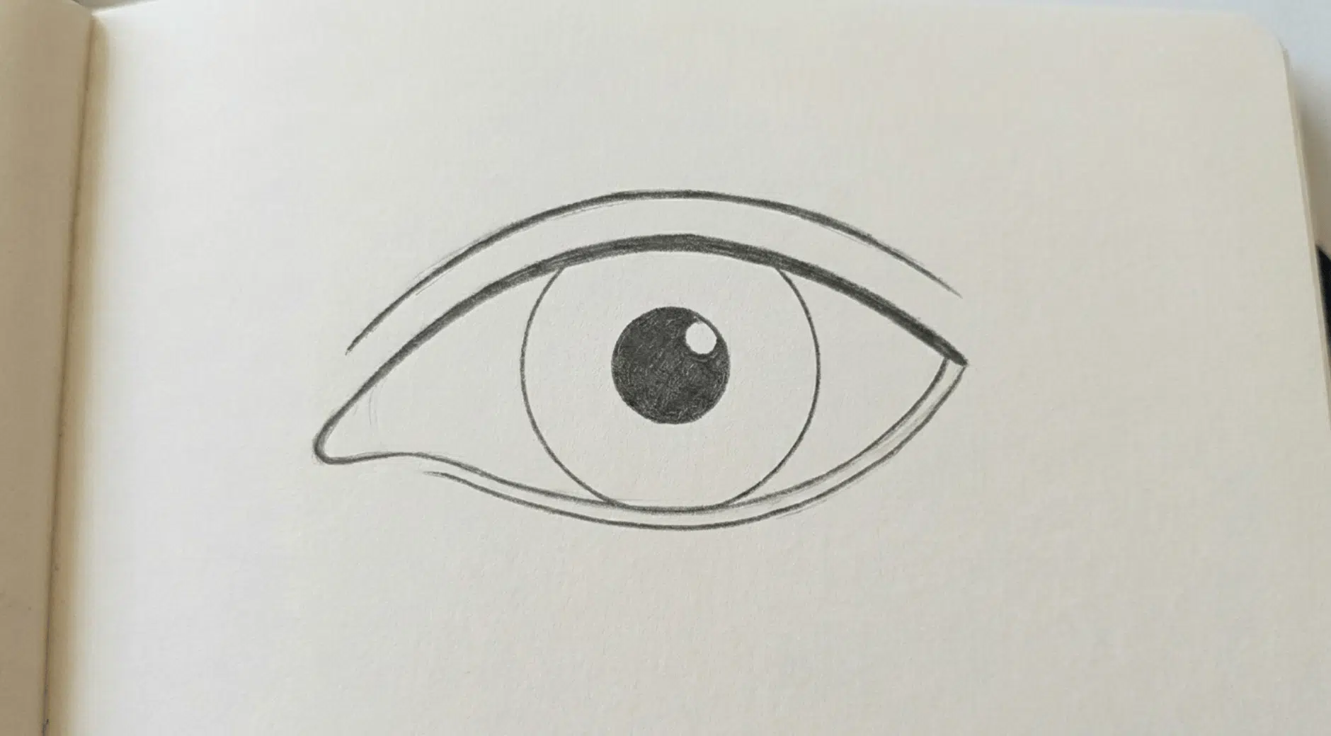 basic eye construction sketch featuring the eye outline, iris, and pupil with minimal details.