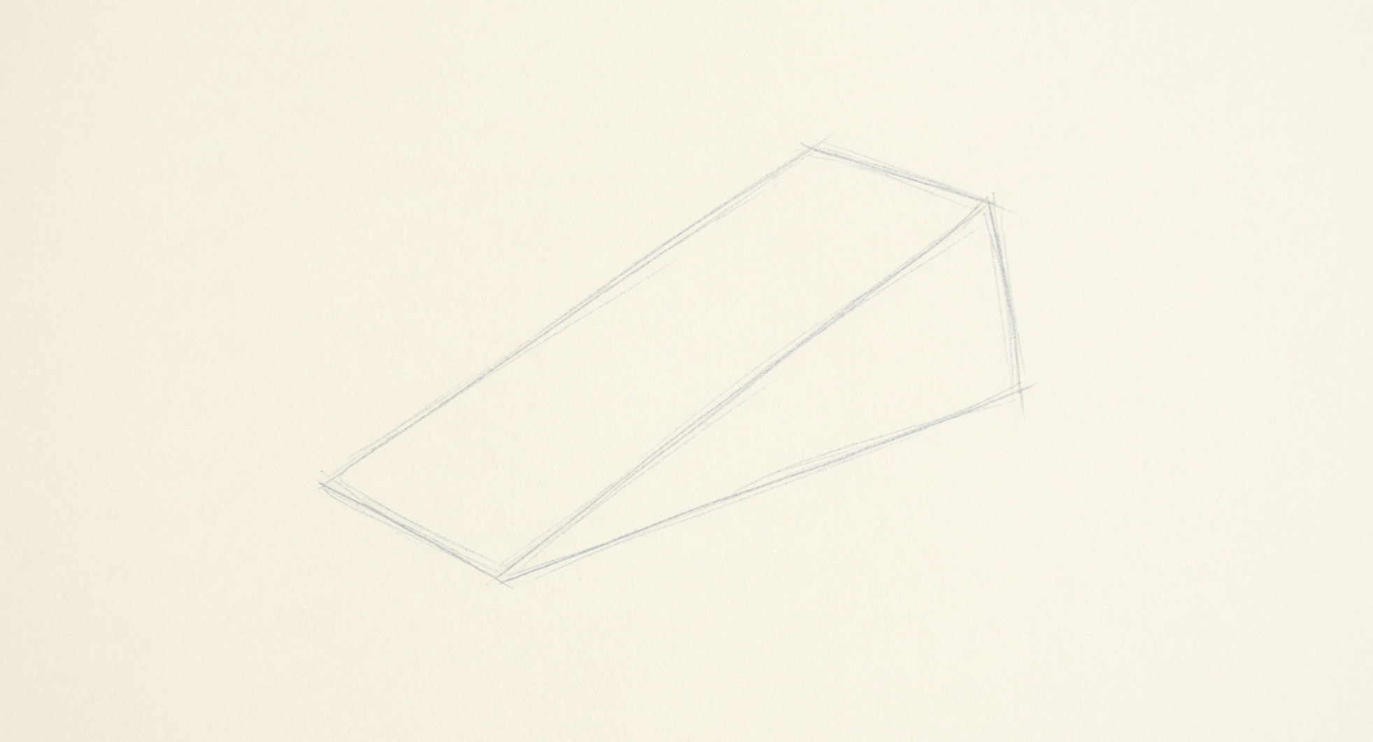 basic wedge shape sketch showing the foundation for drawing a foot from a three quarter angle